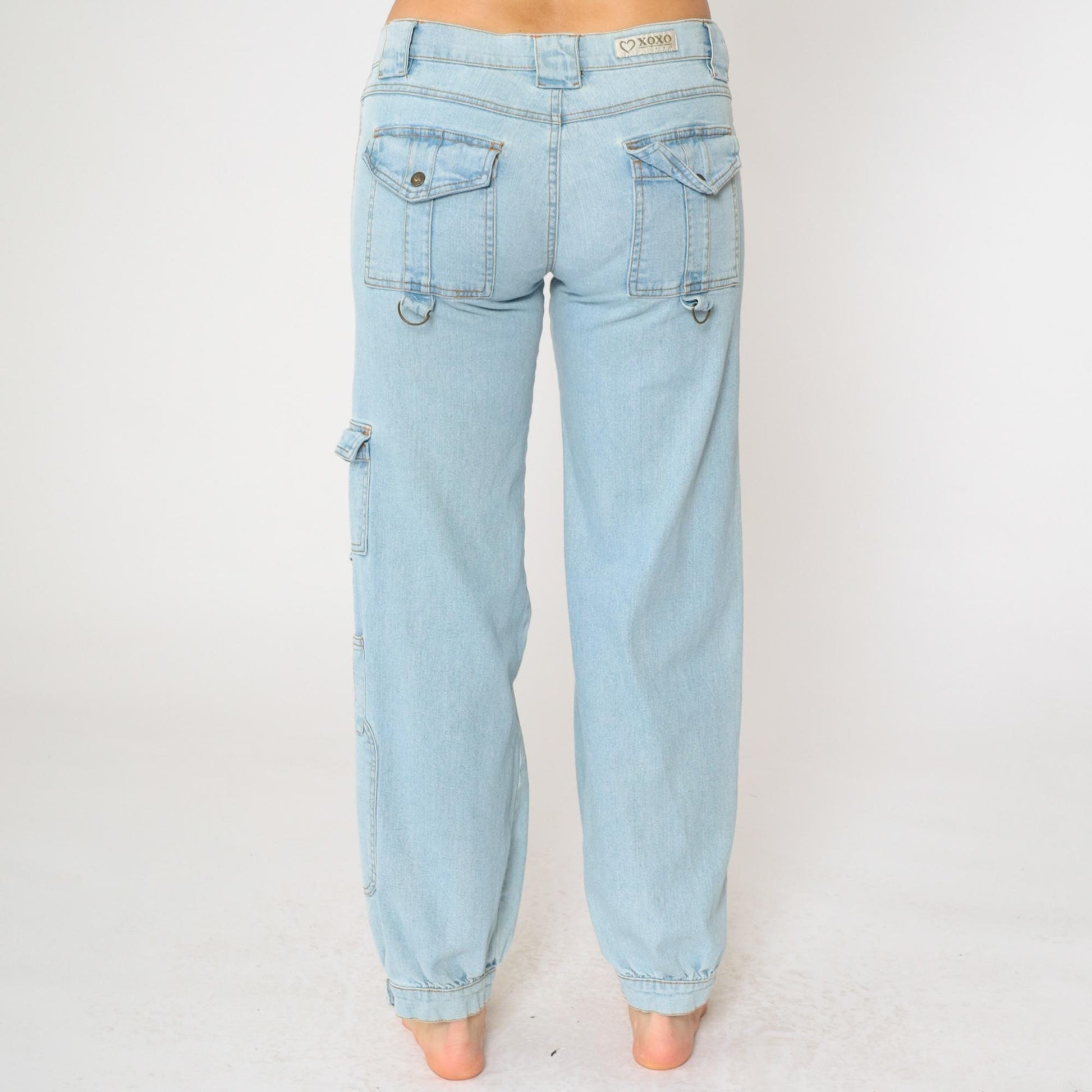 00s XOXO Cargo Jeans Light Blue Low Rise Straight Leg Small 5/6