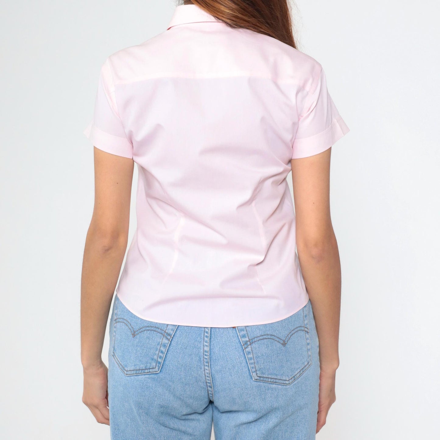 90s Brooks Brothers Baby Pink Cotton Button-Up Blouse Short Sleeve Petite 2P