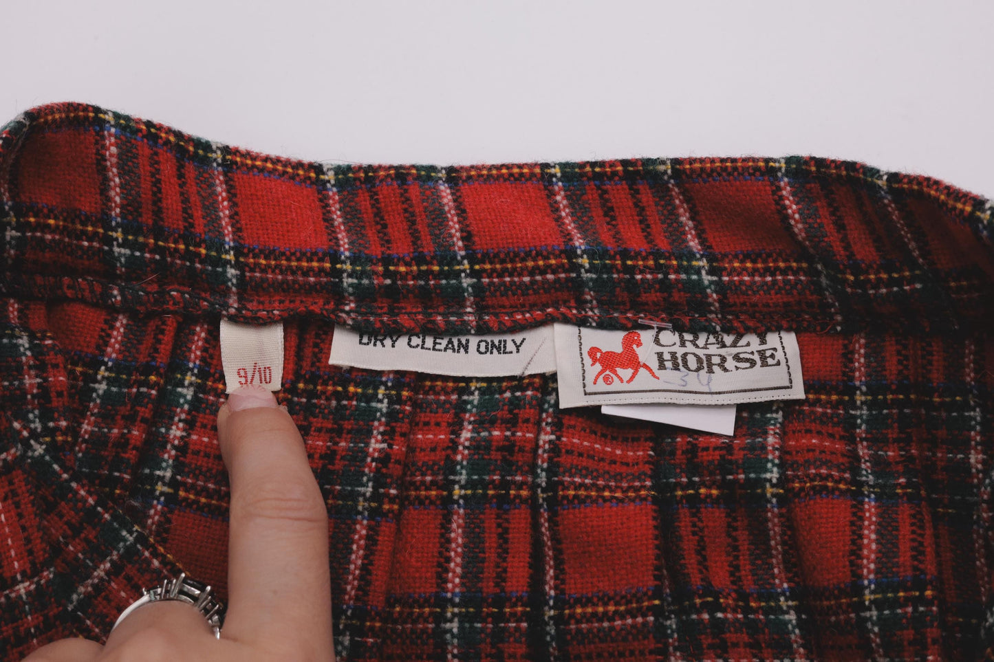 80s Red Plaid Midi Skirt High Waist Pleated Tartan Buckle Small