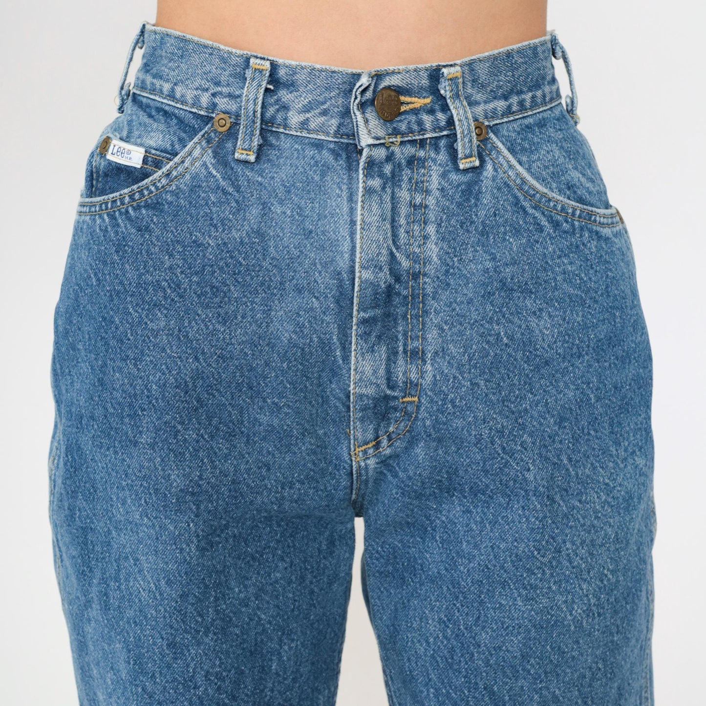 80s Lee High Waist Tapered Jeans Blue Denim Size 6