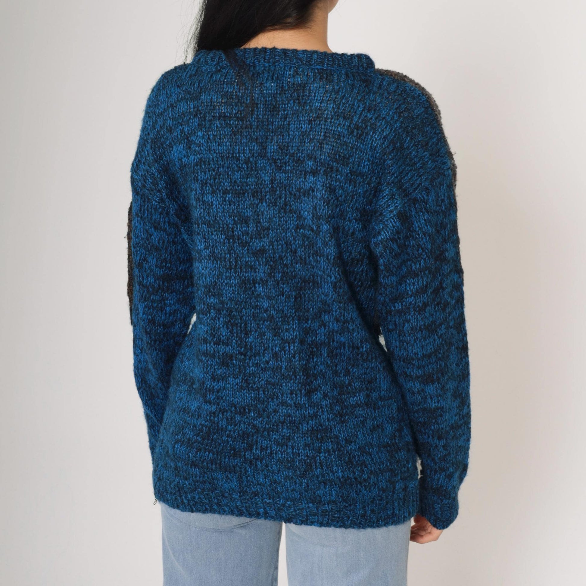 80s Geometric Space Dye Sweater Blue Striped Knit Pullover Small