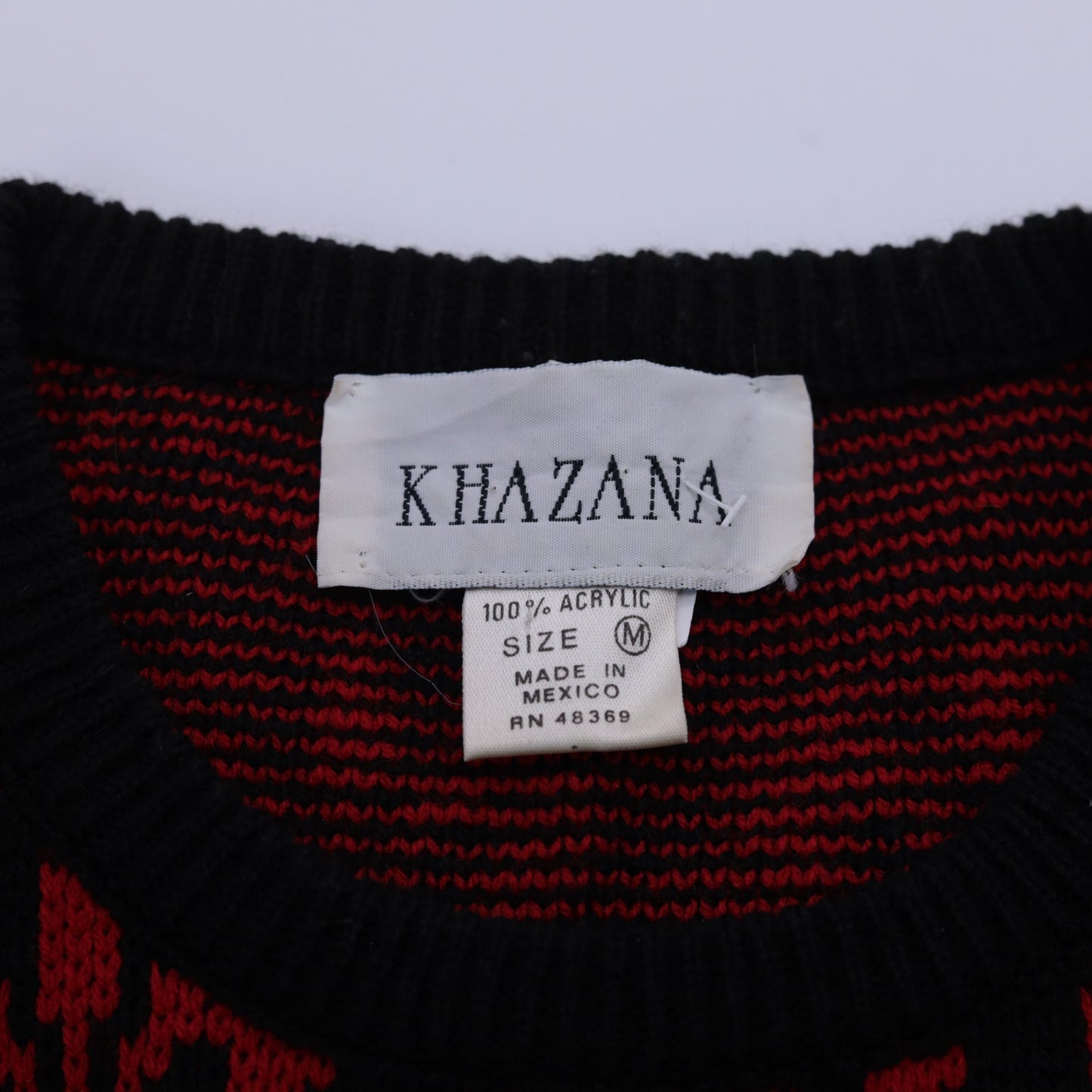 90s Fleur De Lis Geometric Knit Sweater Red Black Pullover Medium