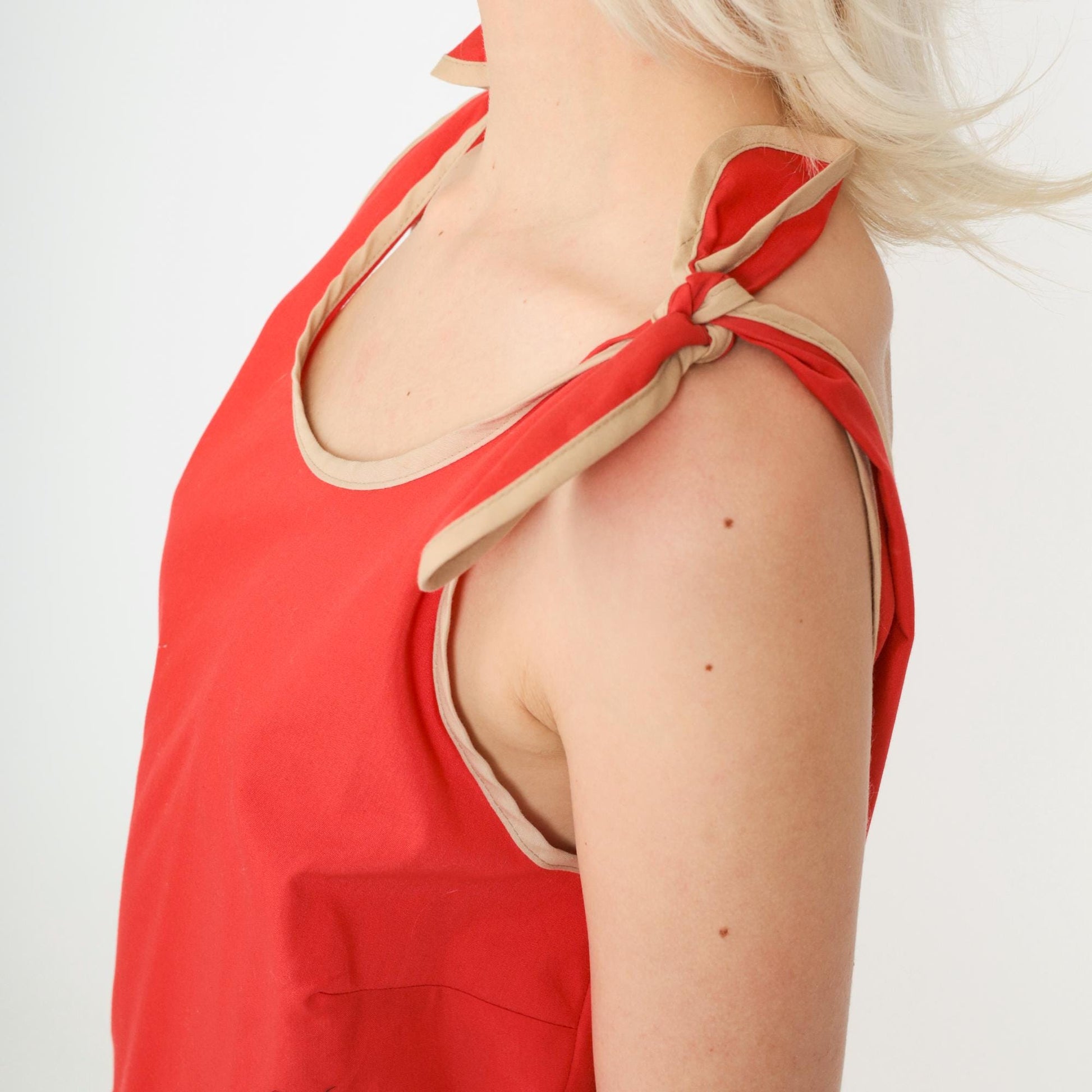 80s Red Ringer Romper Playsuit Tie Shoulder High Waist Sleeveless Medium