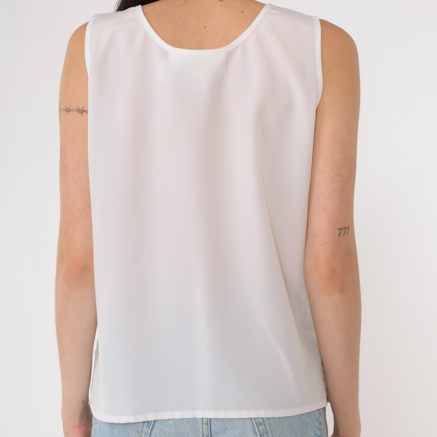 90s Yves St. Clair White Floral Embroidered Tank Top Scoop Neck Petite Medium