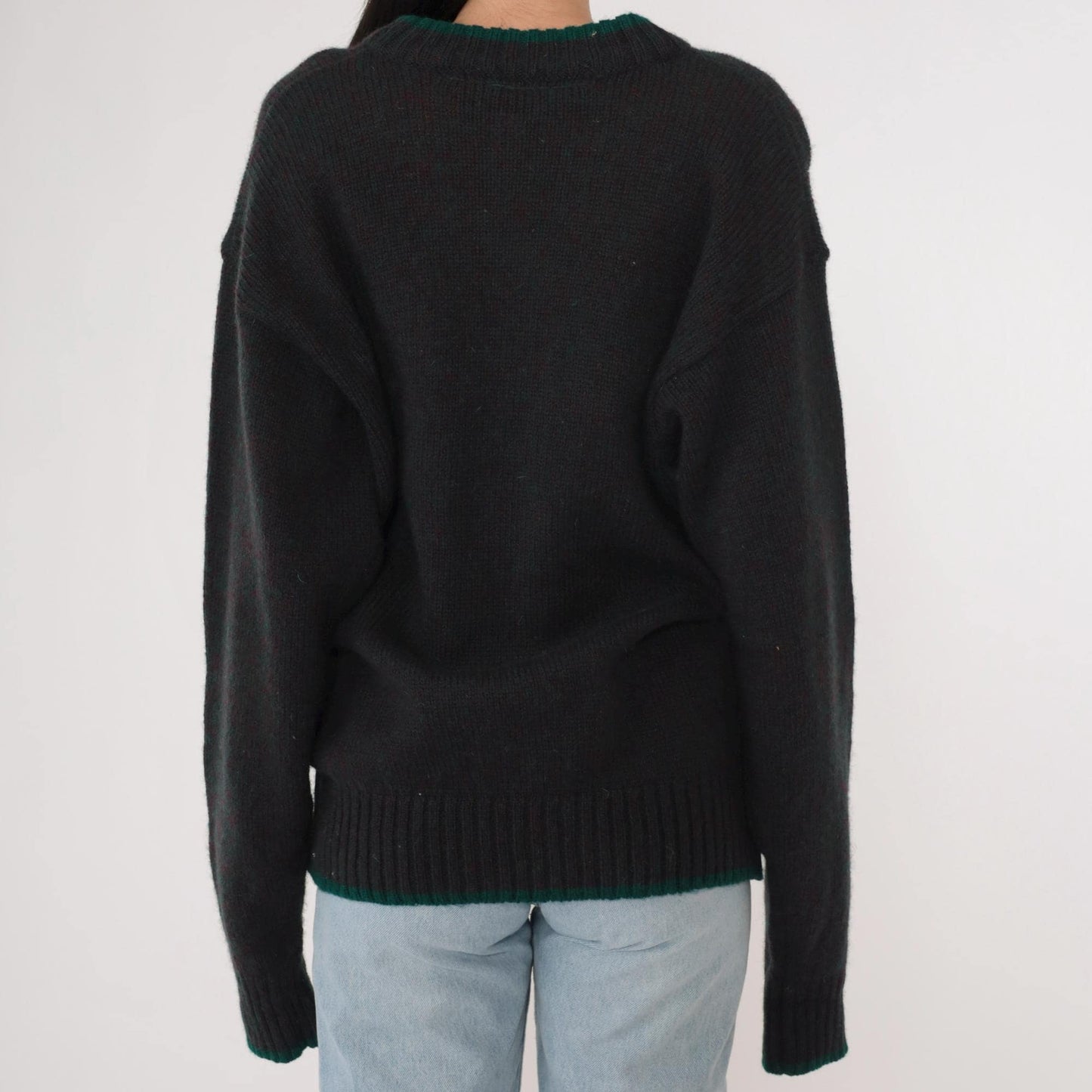 90s Hunting Horn Classics Shetland Wool Sweater Flecked Red Green Crest Medium