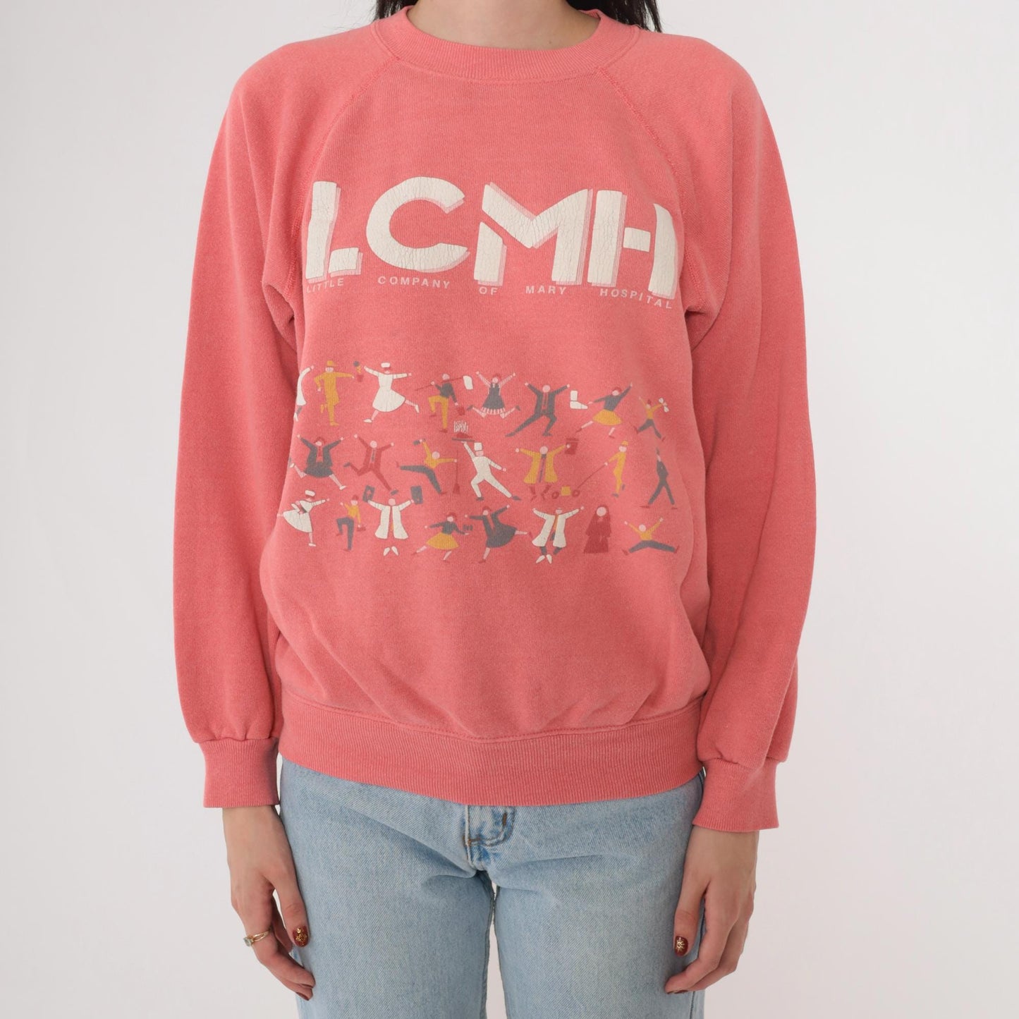 90s LCMH Little Company of Mary Hospital Graphic Raglan Sweatshirt Pink Medium