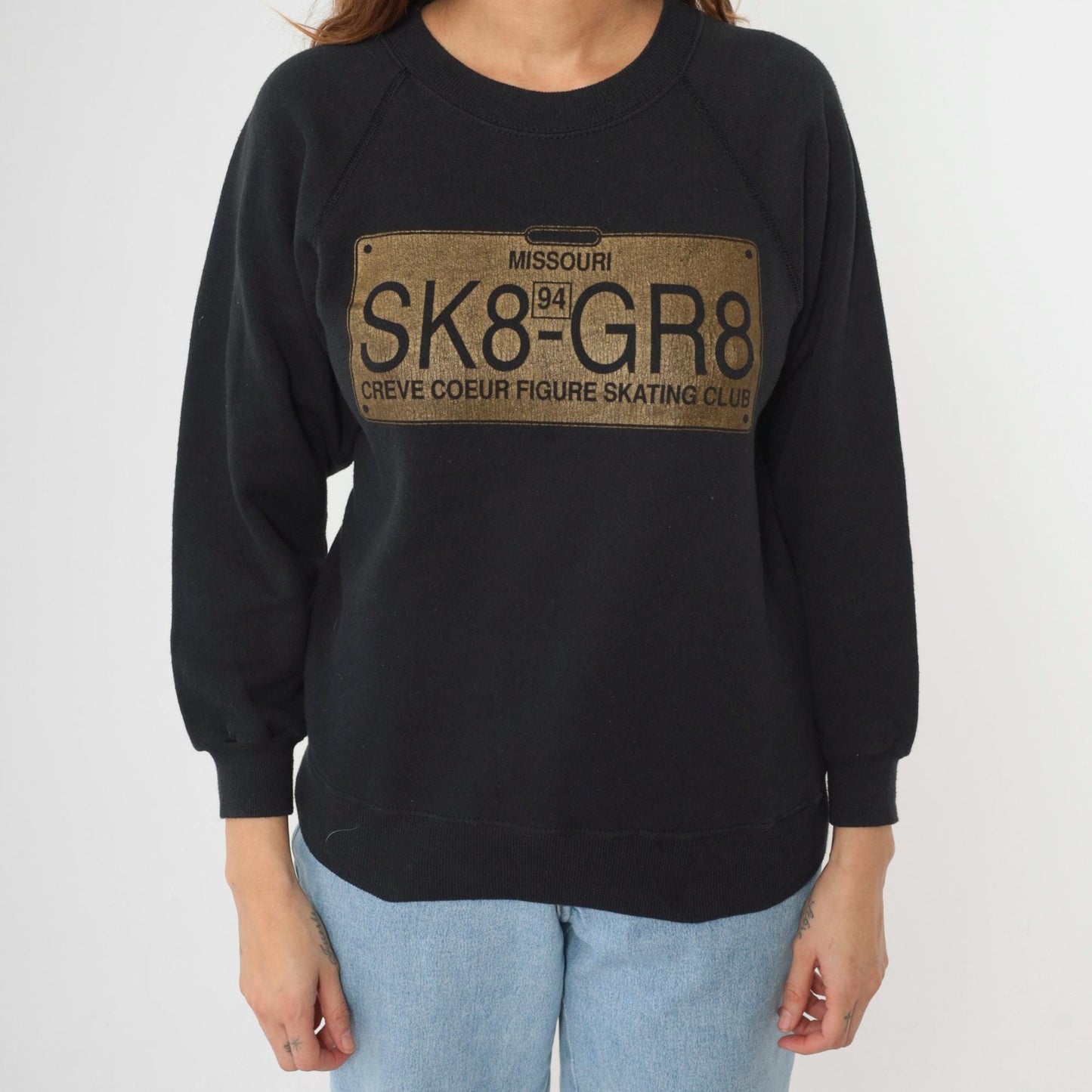 1994 Creve Coeur Figure Skating Club Sweatshirt SK8-GR8 Black Raglan Small