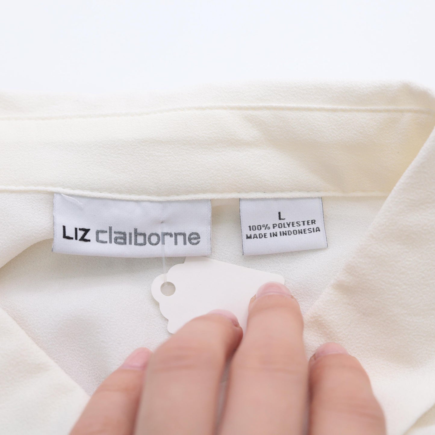 90s Liz Claiborne Beaded White Button-Up Blouse Long Sleeve Large
