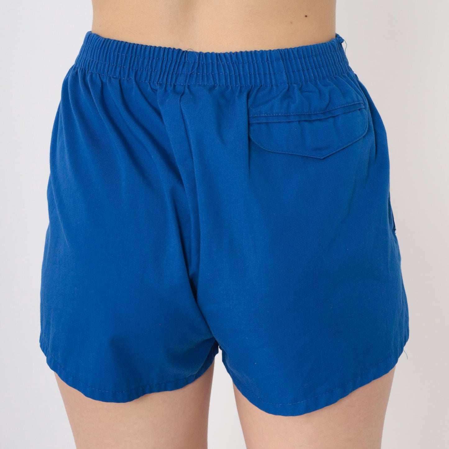 80s Royal Blue Athletic Shorts Elastic Waist High Rise Medium Large