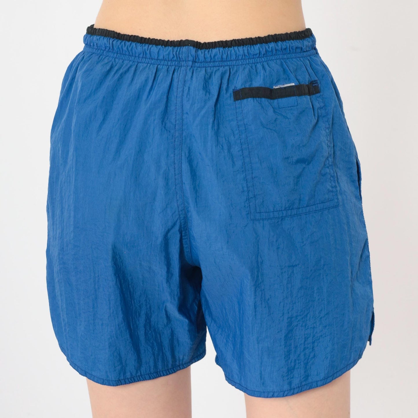 90s Reflex Blue Nylon Swim Shorts Elastic Waist Surfer Patch Medium