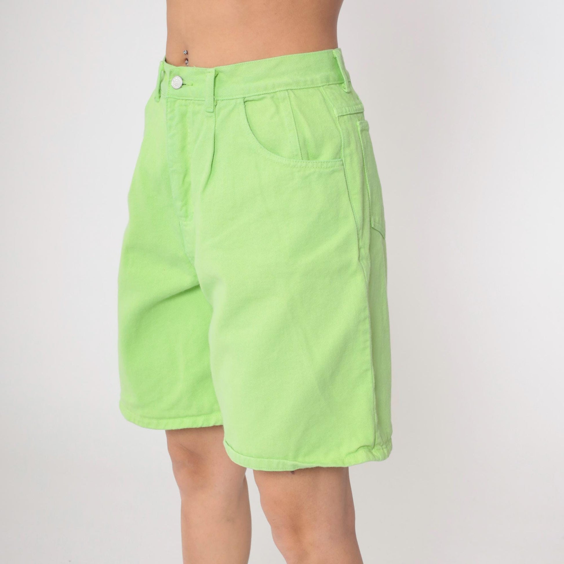 90s Lime Green Denim Shorts High Waist Jean Shorts Cotton Large 12