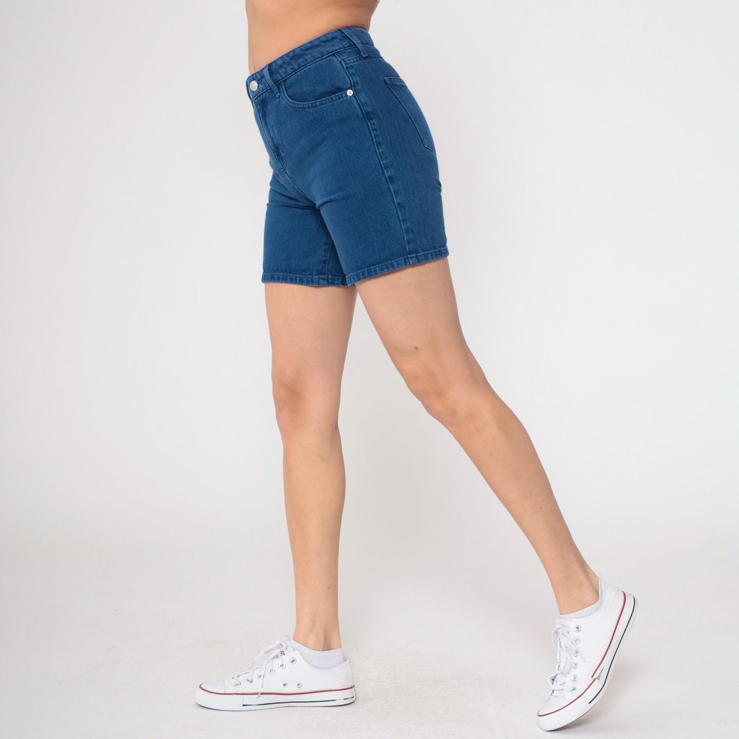 Y2K Guess Dark Wash High-Waisted Jean Shorts Triangle Logo Small 26