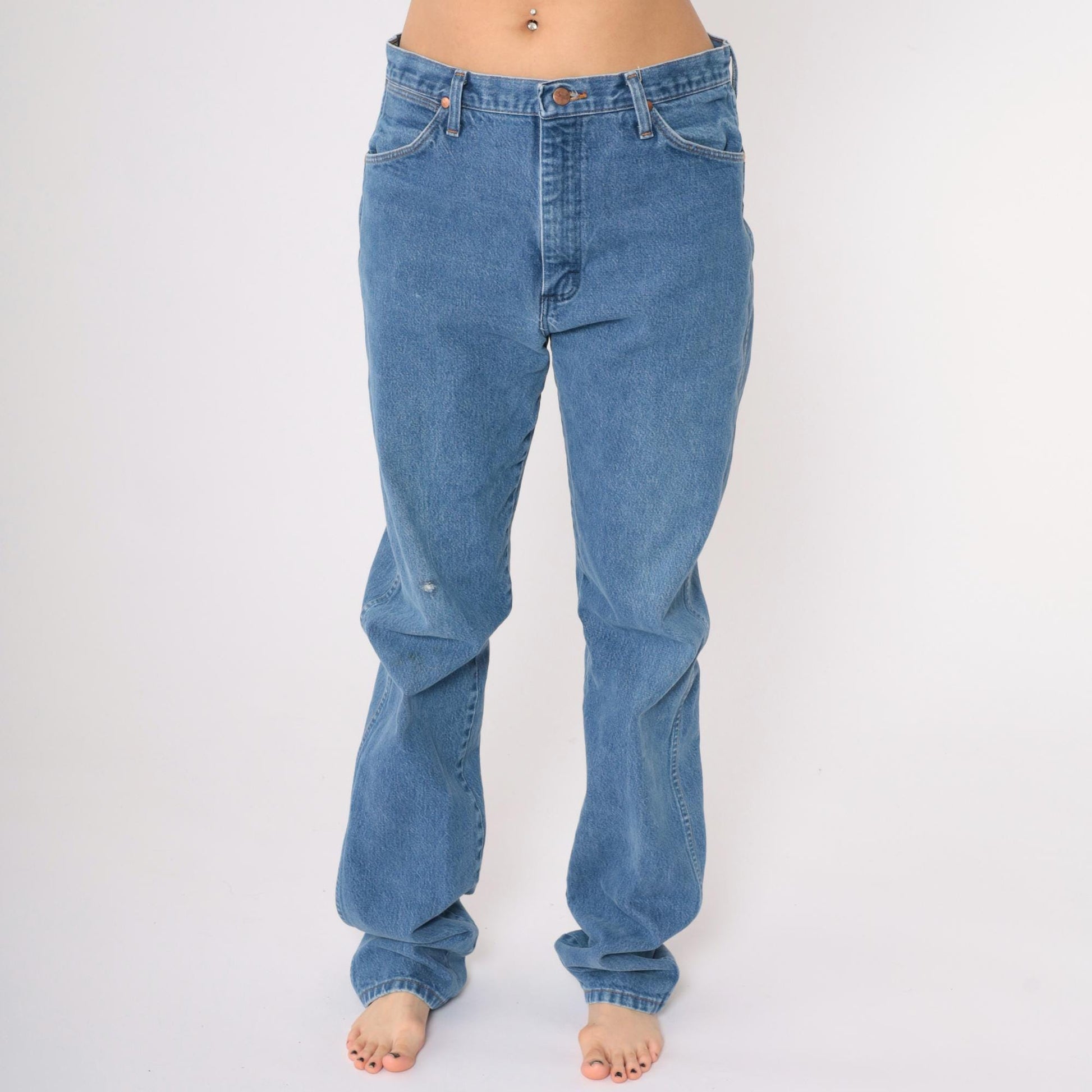 90s Wrangler Straight Leg High Rise Jeans Blue Denim Men's 35x38