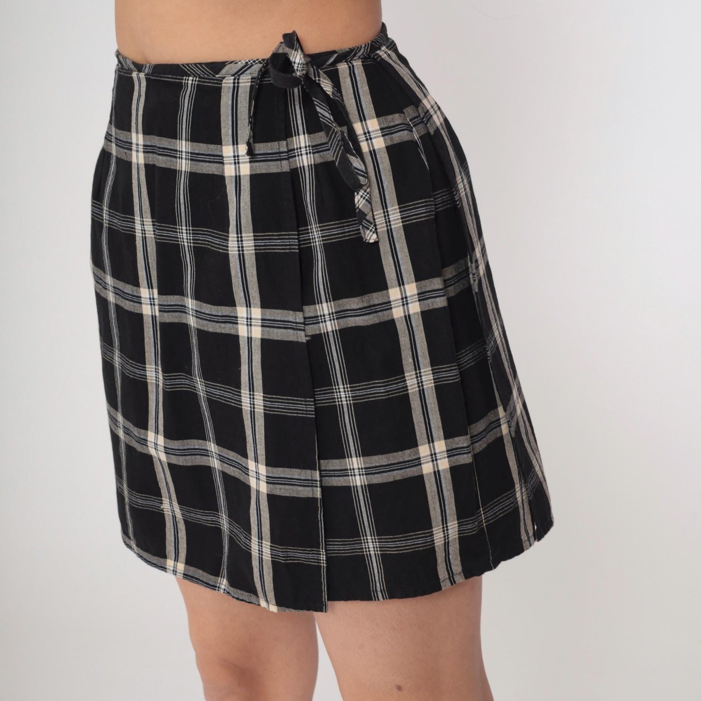 90s Black Checkered Wrap Skort High Waisted Plaid Mini Skirt Small 6