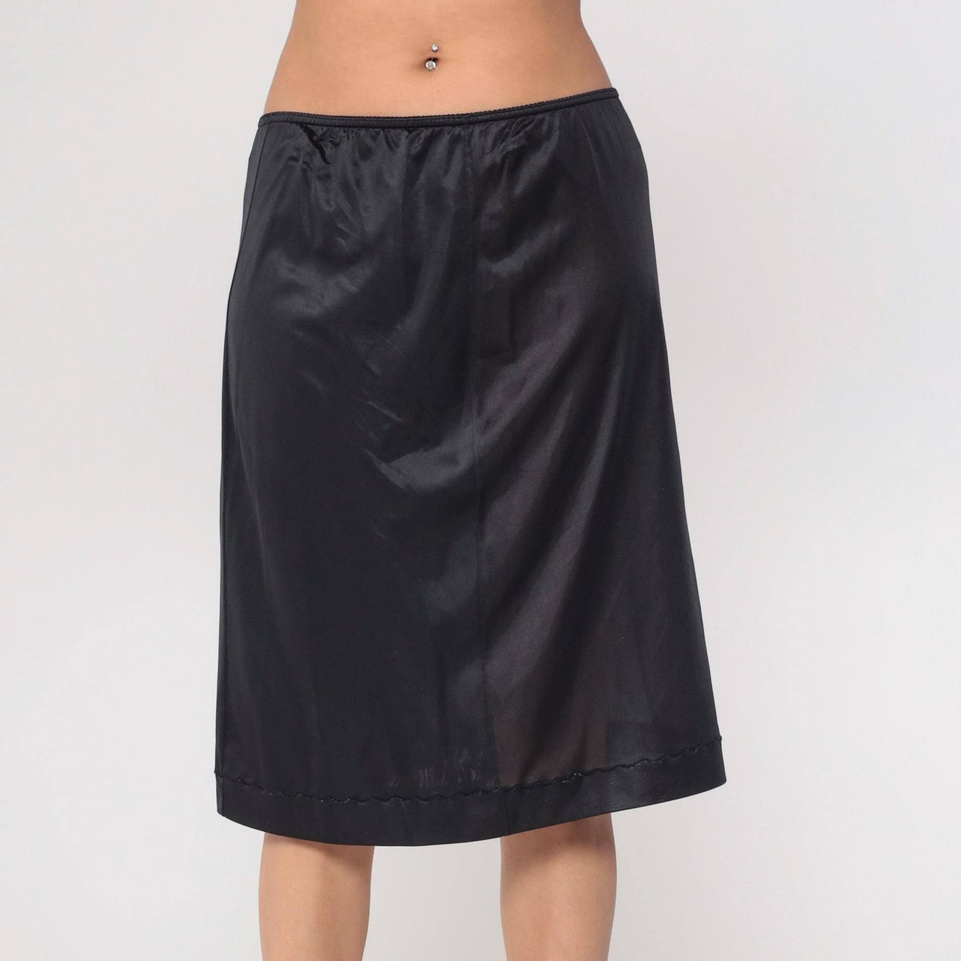 70s Black Slip Skirt High Waisted Pencil Lingerie Extra Large XXL