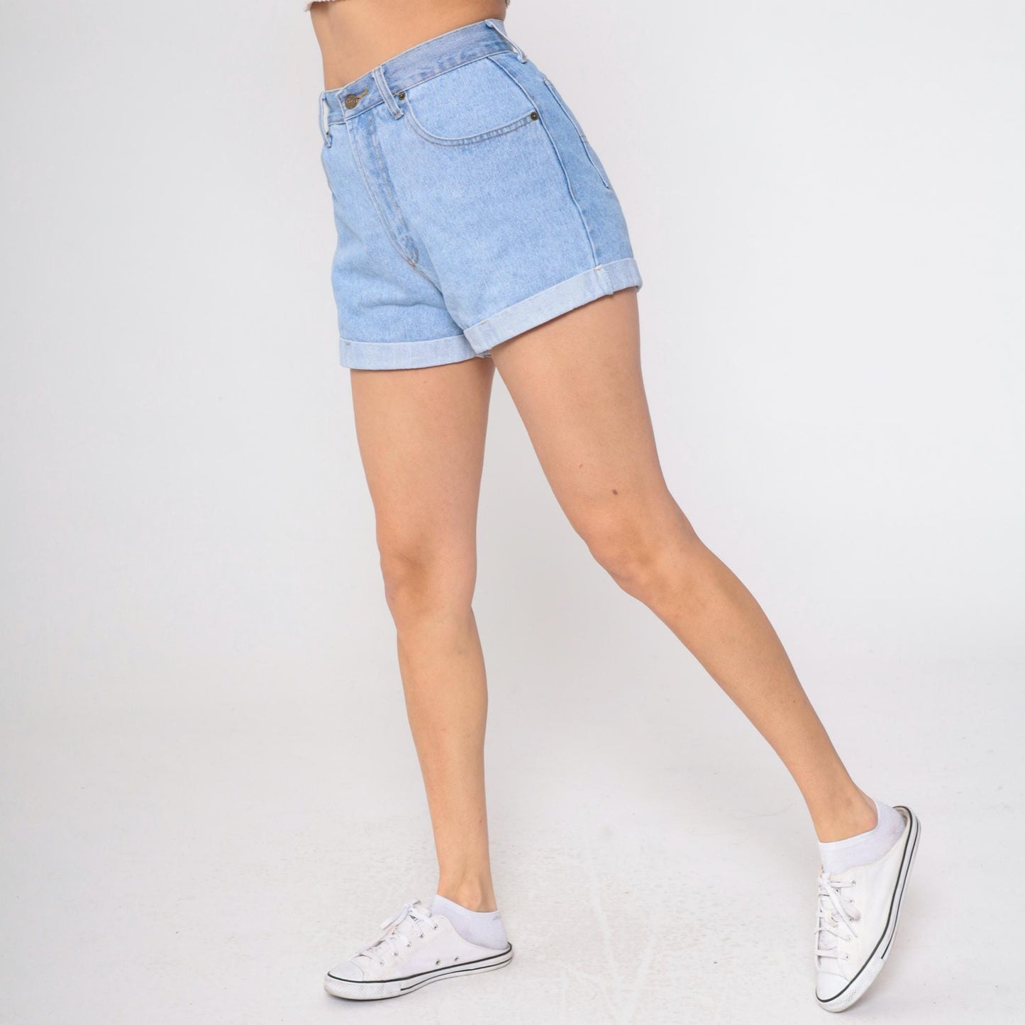 90s Parkers Light Wash Denim Shorts Cuffed High Waisted Blue Small