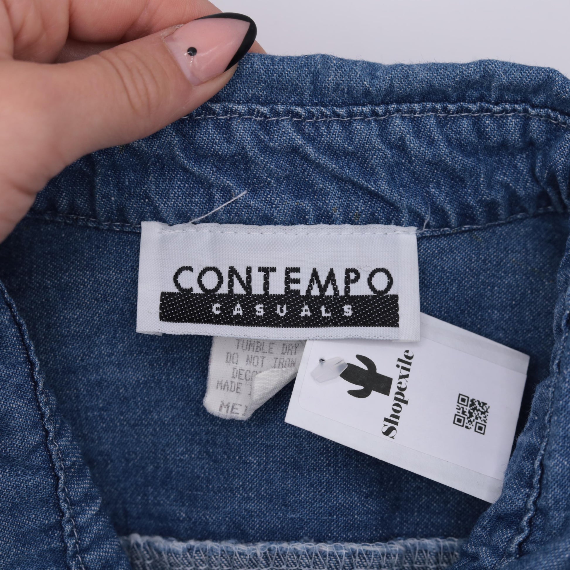 90s Contempo Casuals Denim Button-Up Shirt Blue Cotton Long Sleeve XXS