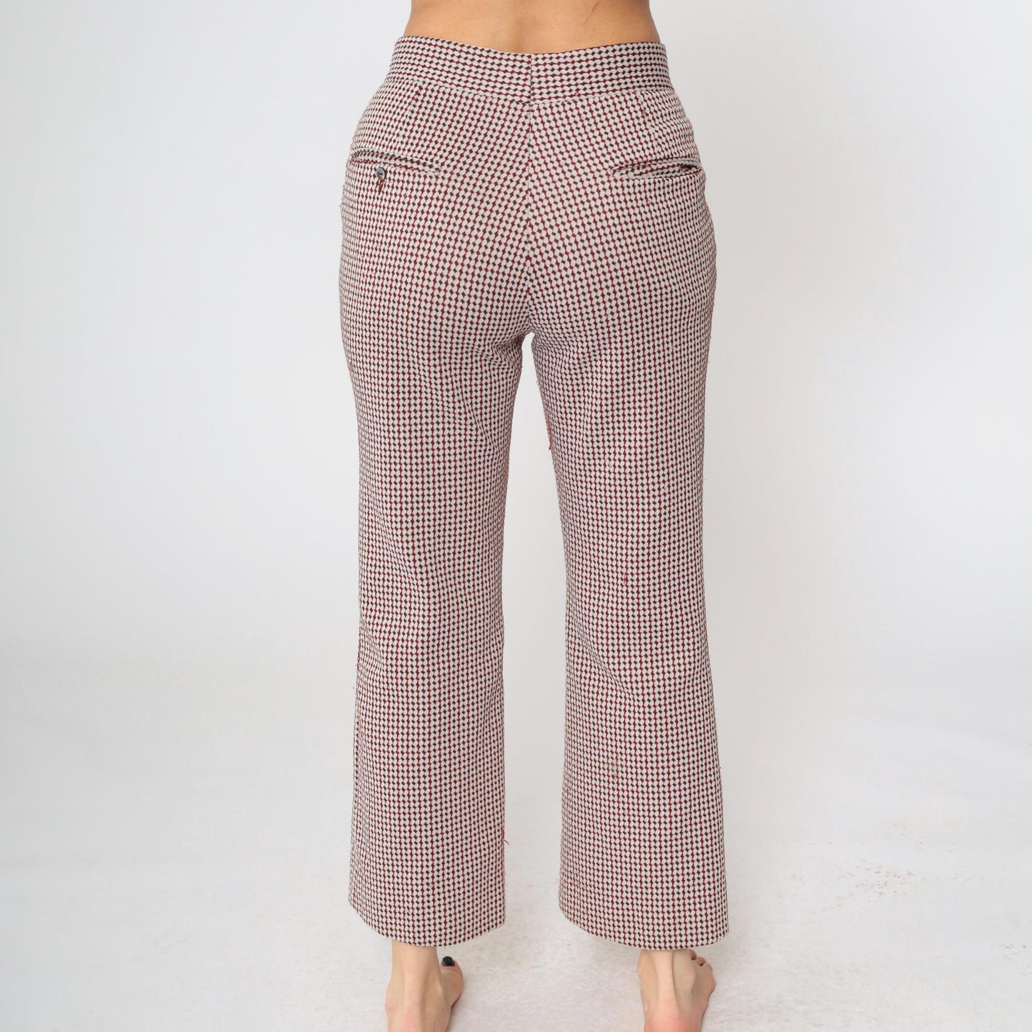 70s Red Checkered Flared Trousers High Waisted Bell Bottom Plaid Medium