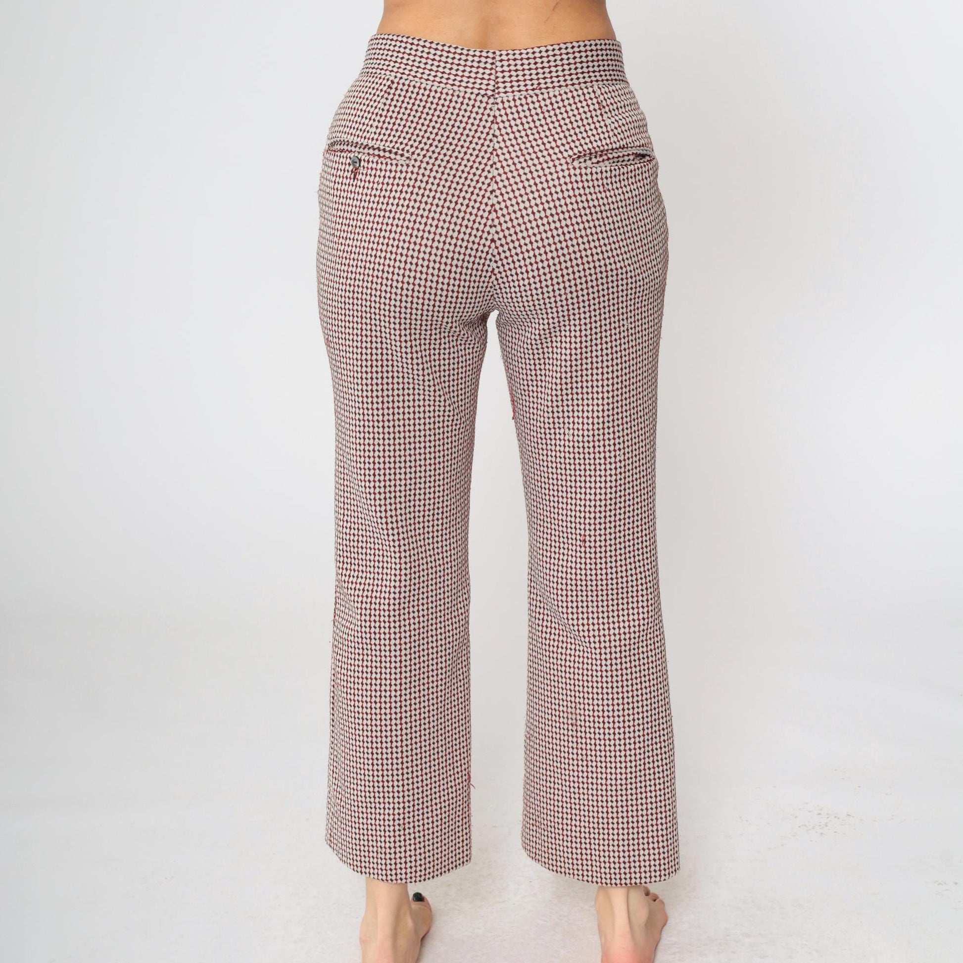 70s Red Checkered Flared Trousers High Waisted Bell Bottom Plaid Medium