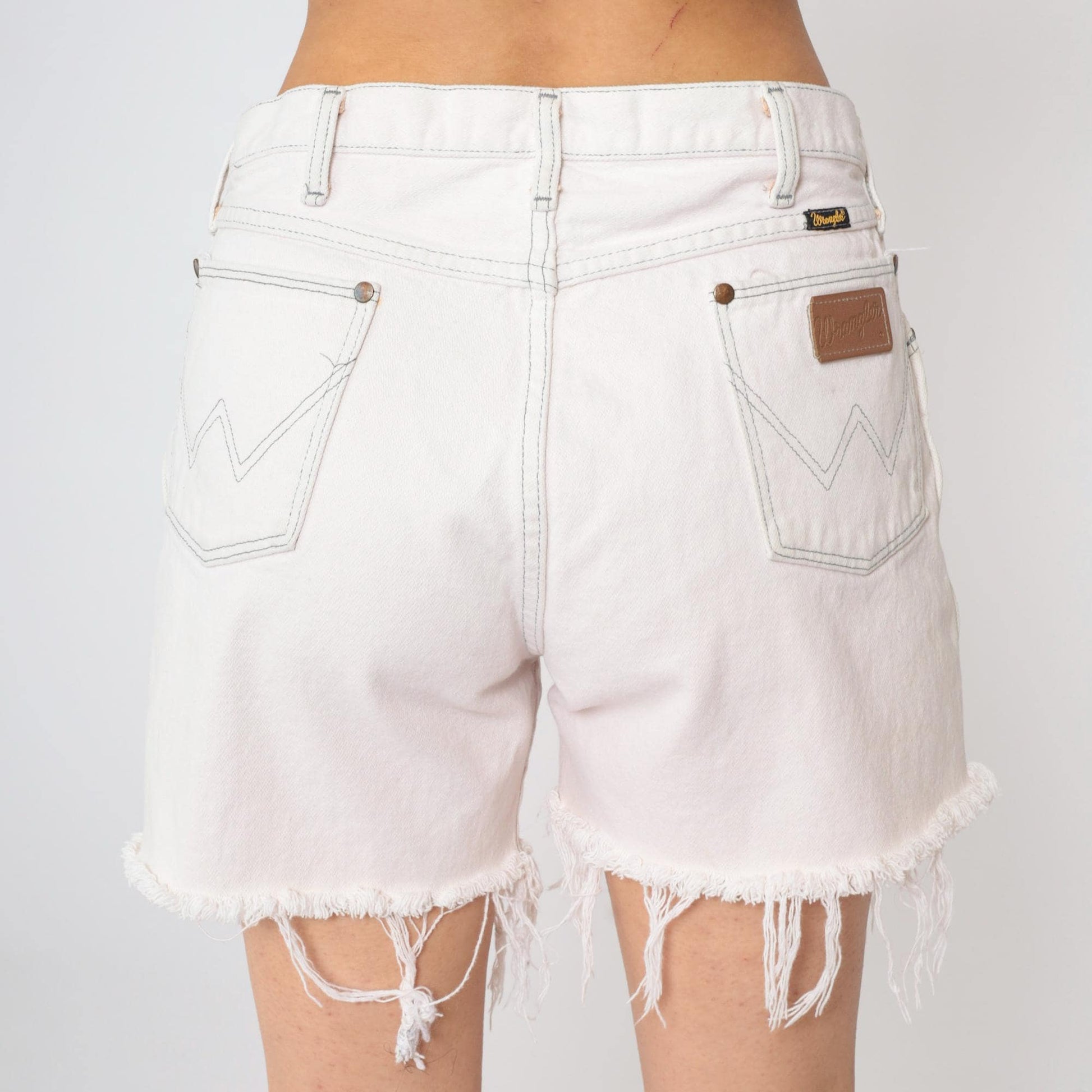 80s Wrangler White Denim Cut-Off Shorts High Waist Raw Hem Men's 34x36
