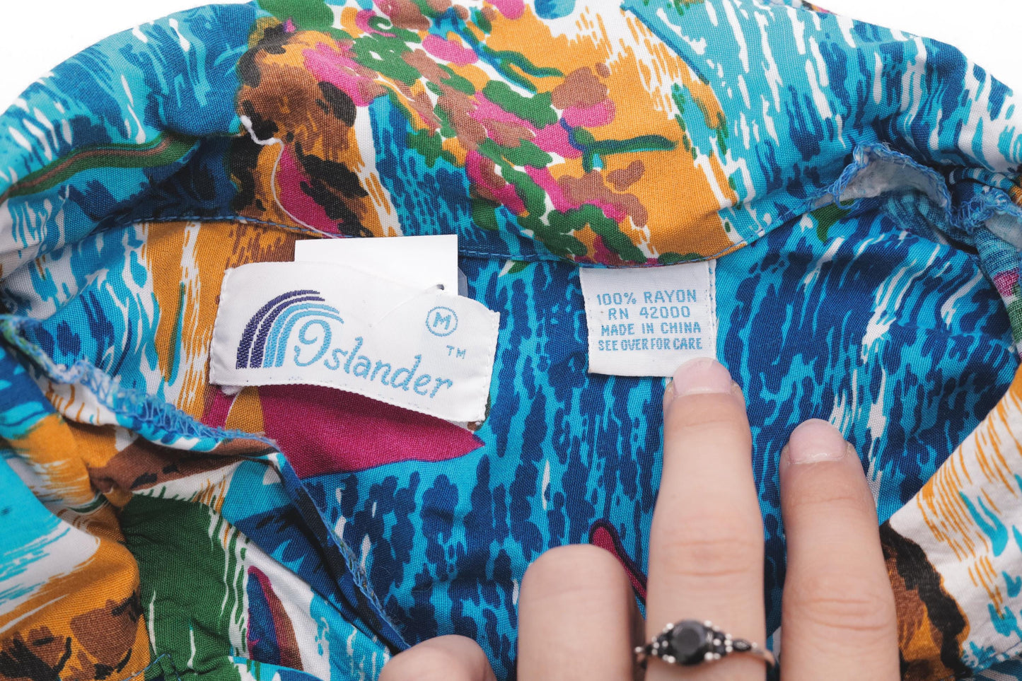90s Islander Tropical Crop Top Blue Treasure Island Button-Up Medium