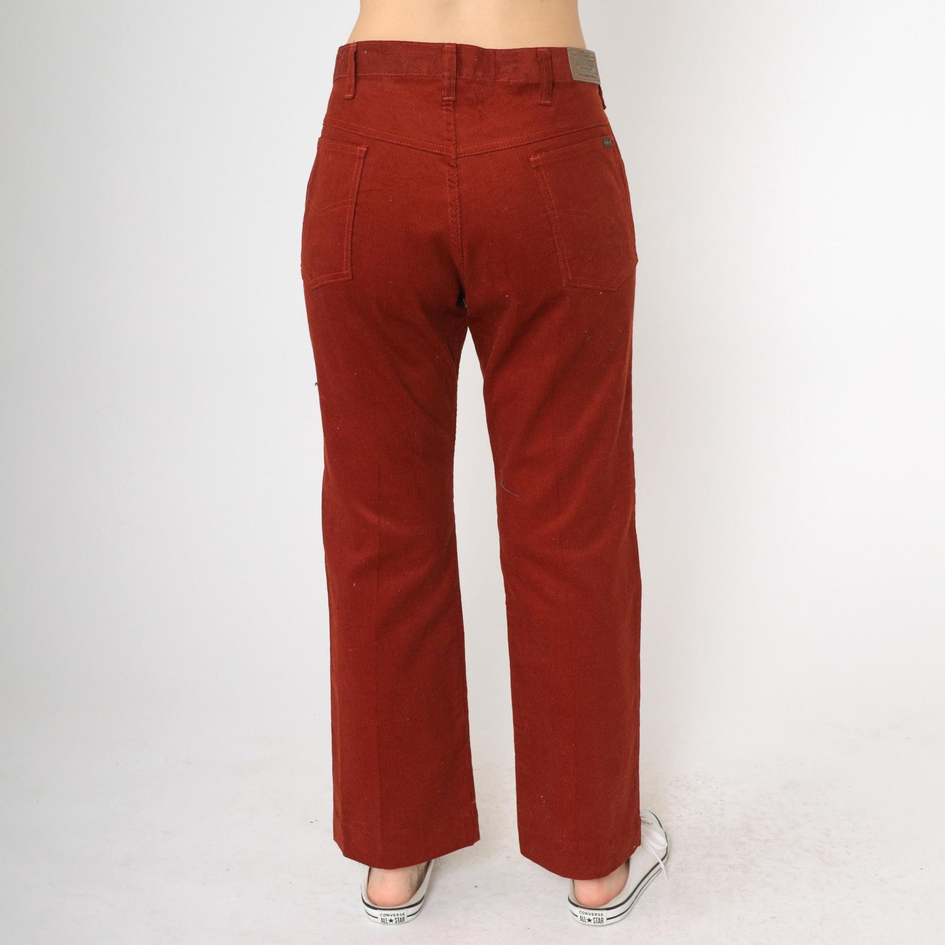 70s Roebucks Corduroy Flared Trousers Rust High Waist Men's Medium 33x30
