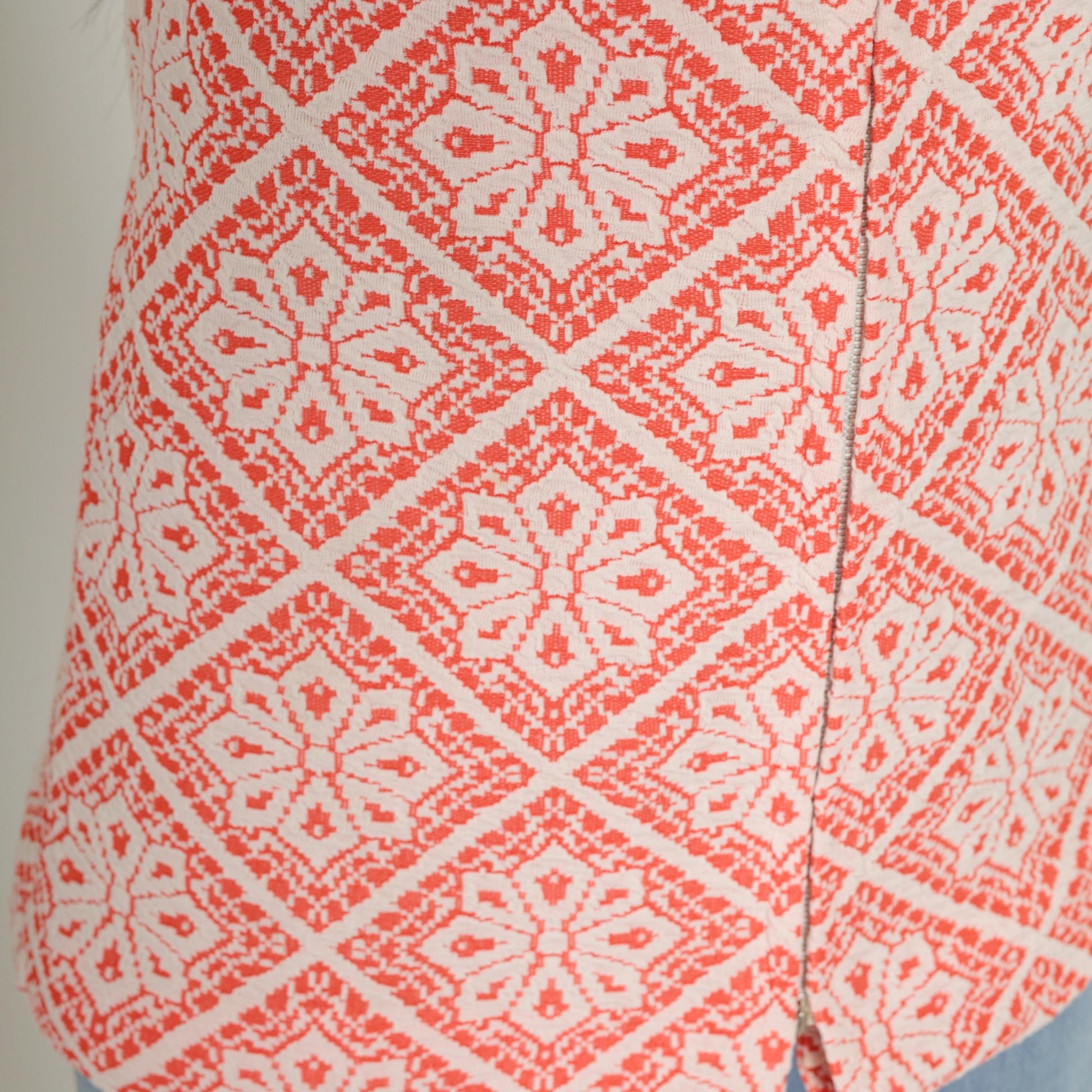 70s Peck & Peck Floral Tank Top Sleeveless Front Zip Polyester Orange Small S