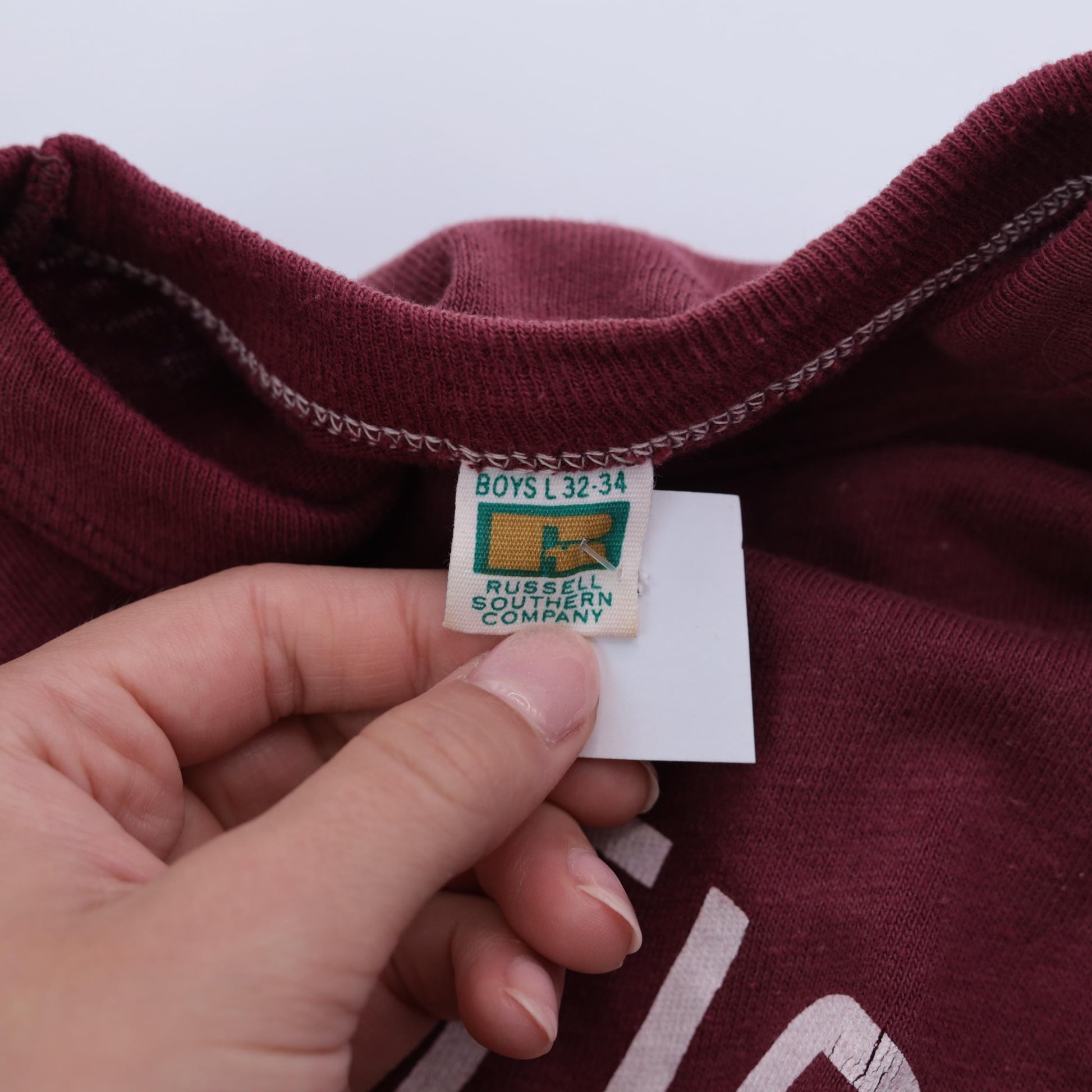 80s Russell Athletics Number 7 Burgundy Single Stitch Tee Extra Small