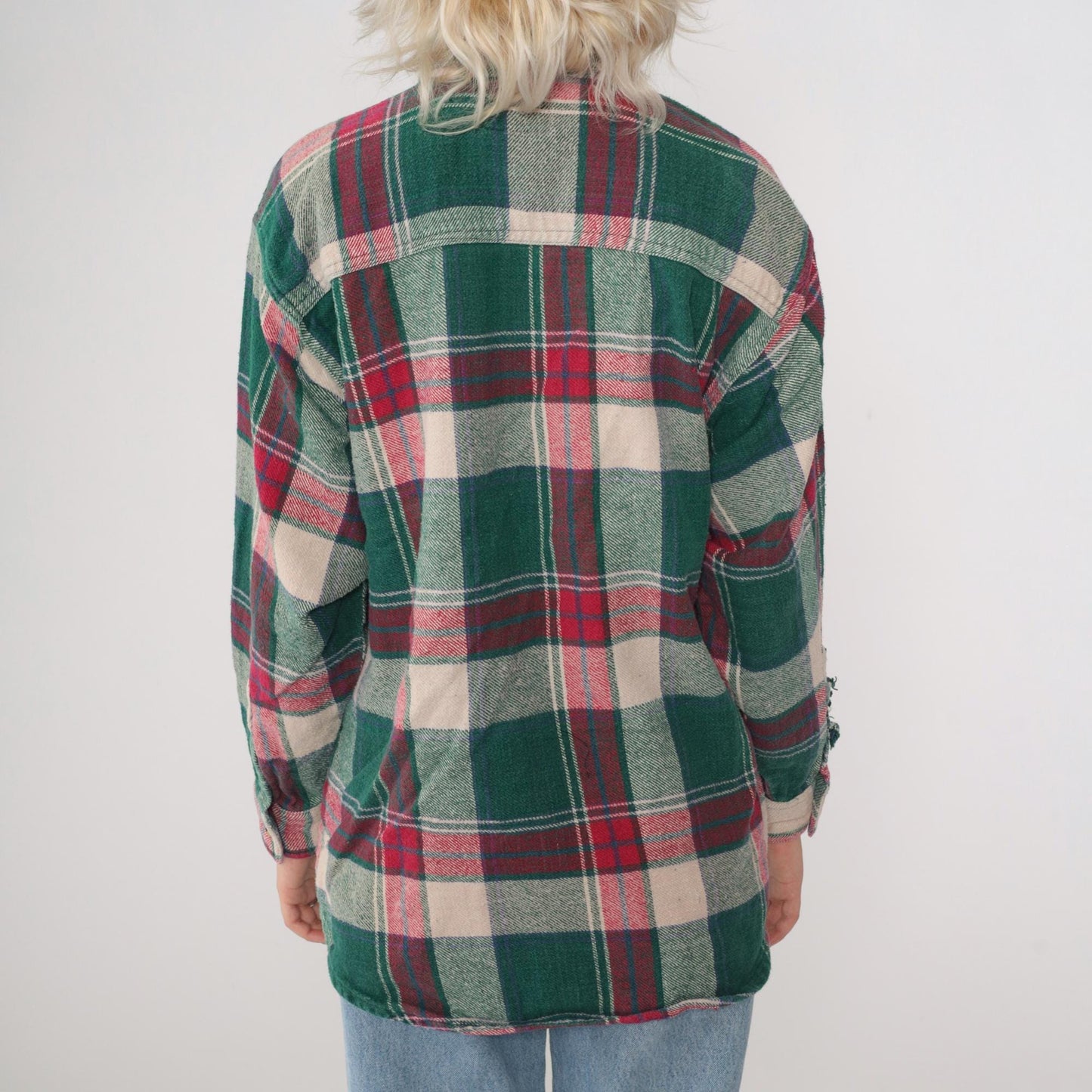 90s Sierra Pacific Green Pink Plaid Flannel Shirt Long Sleeve Medium M