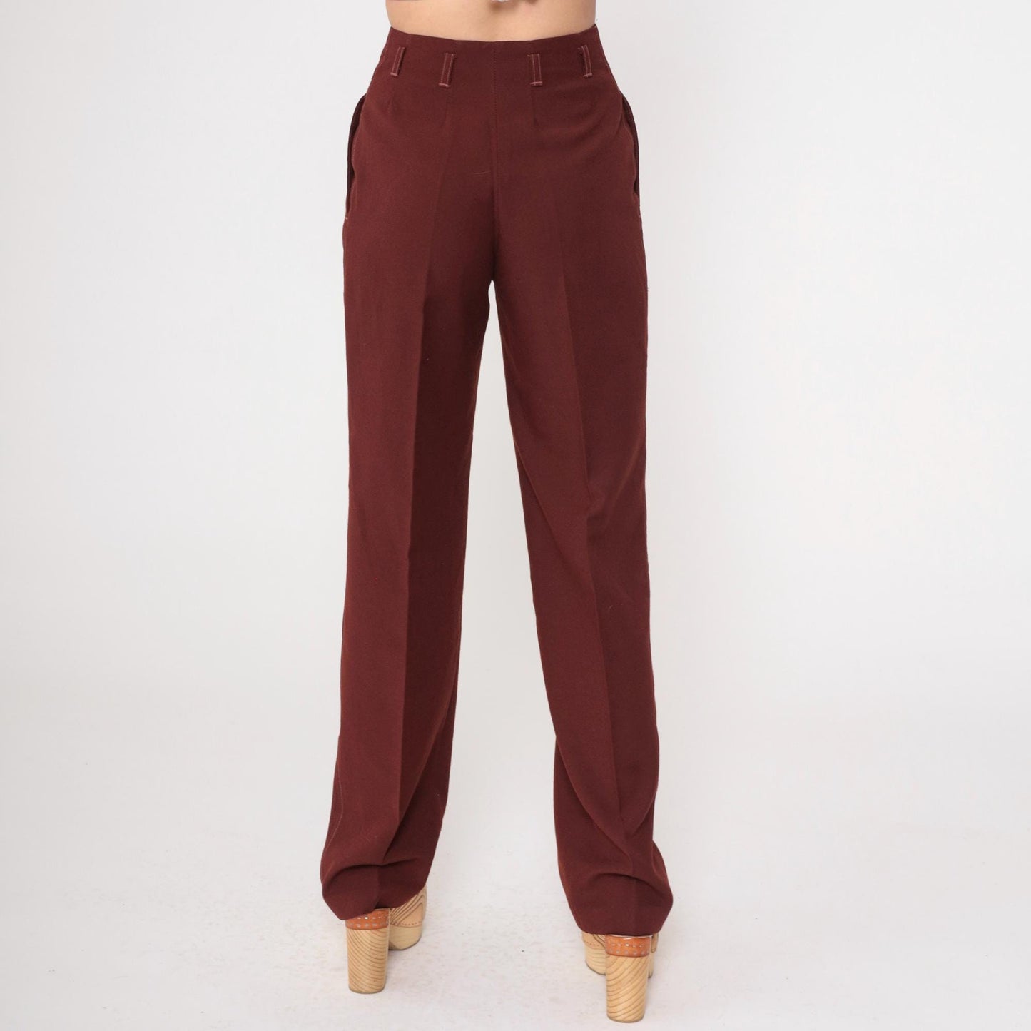 70s Ondo of California Brown Pleated High-Waist Straight Leg Trousers Small