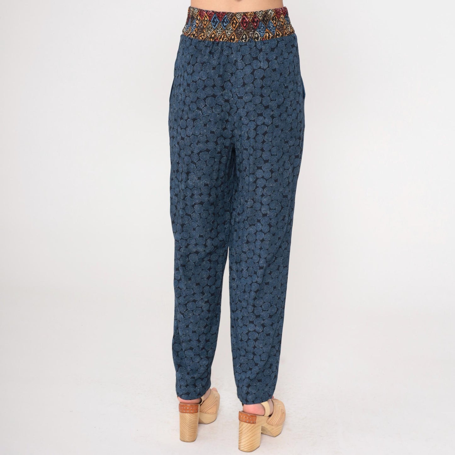 90s Geometric Print High-Waisted Tapered Trousers Blue Small 6