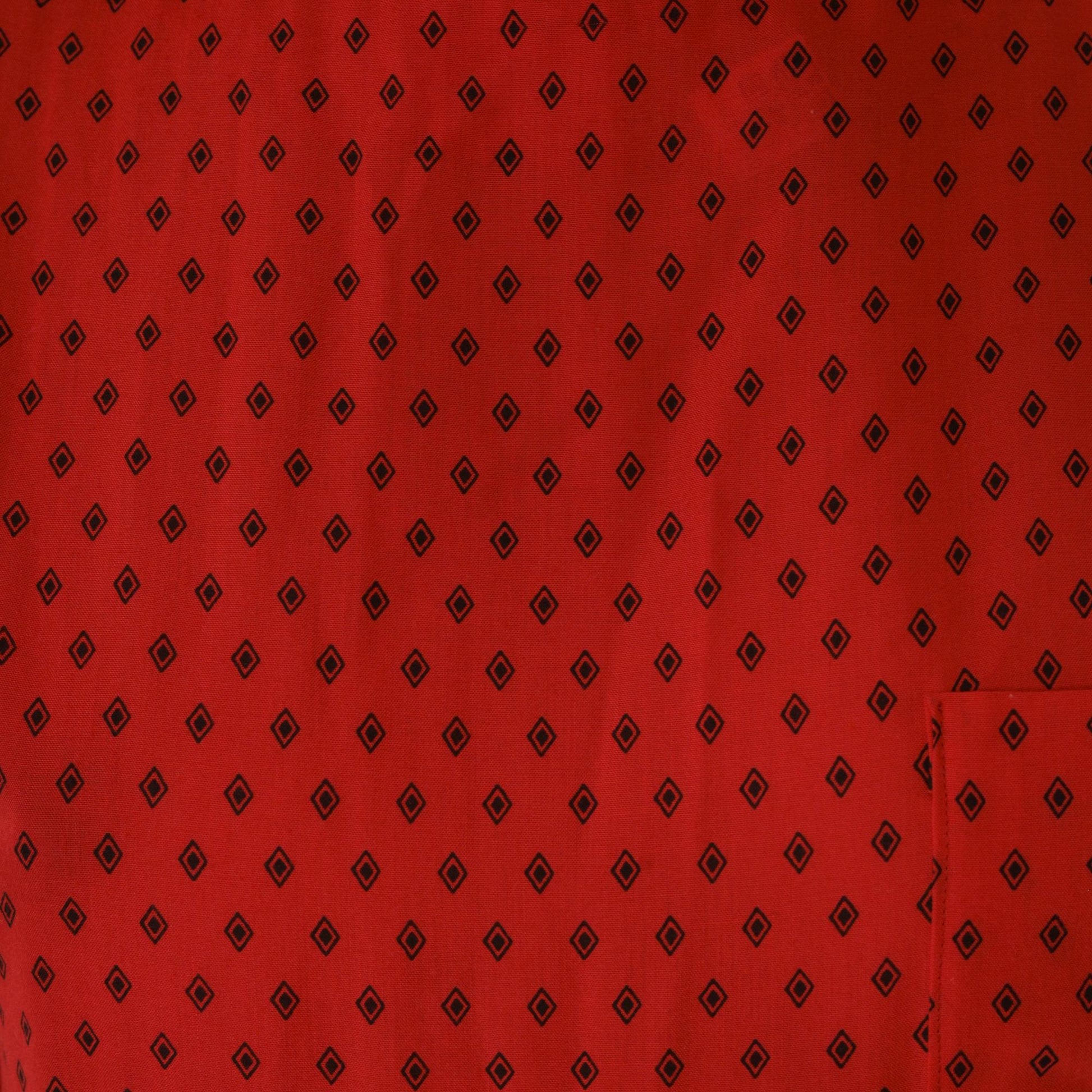 80s Geometric Diamond Print Midi Dress Red Drop Waist Short Sleeve Medium Large