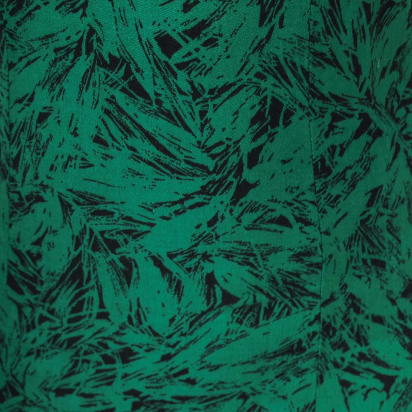 80s Green Abstract Leaf Print Midi Dress Puff Sleeve Drop Waist Small
