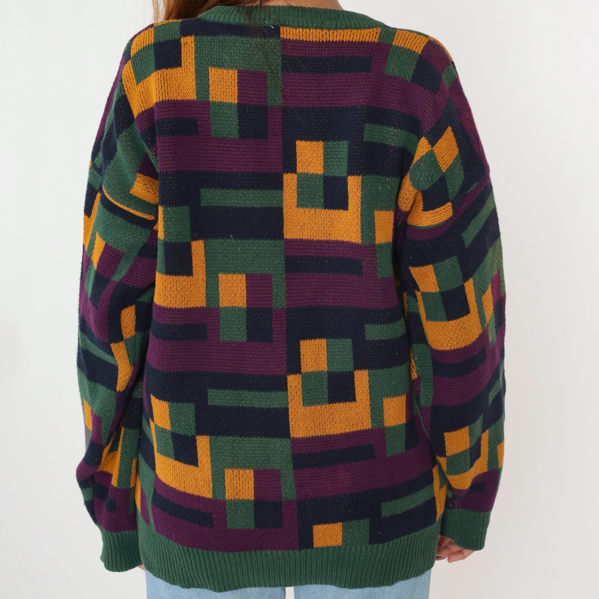 90s Izod Club Crystalaire Geometric Pullover Green Yellow Purple Cotton Large L