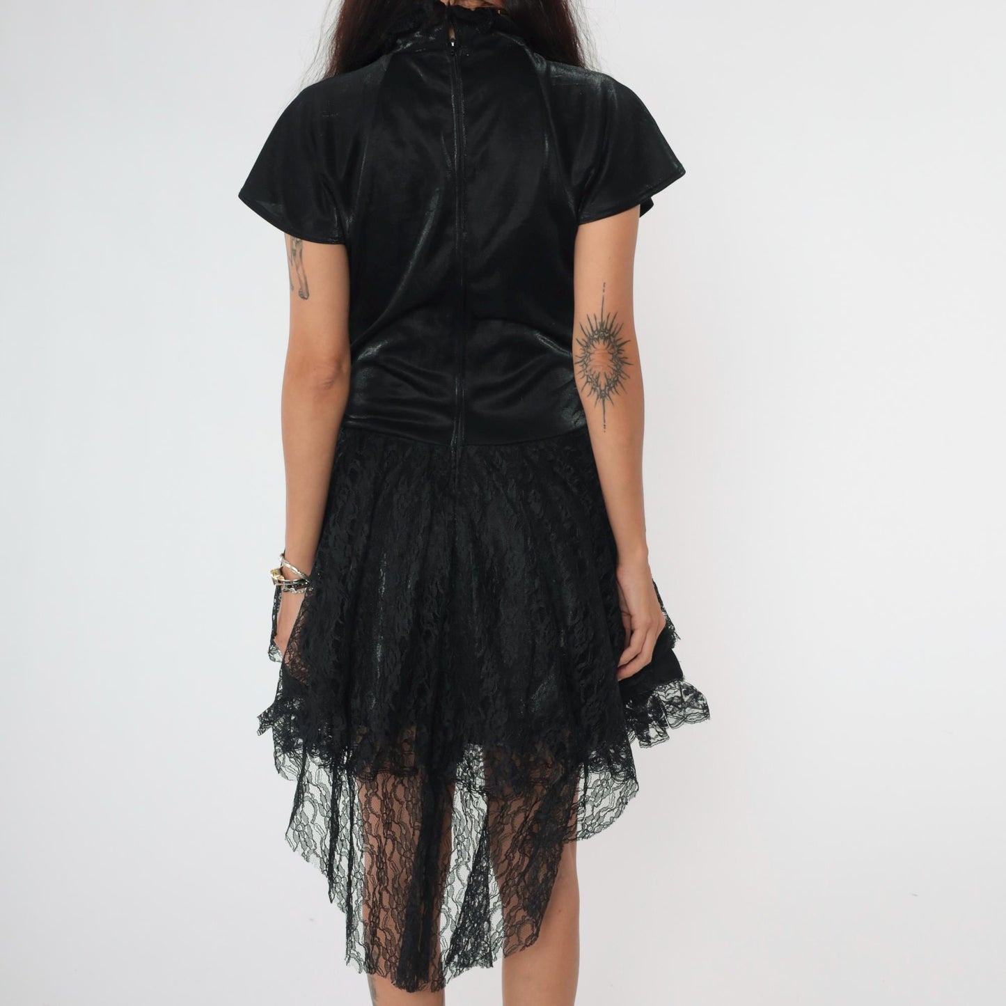 Y2K Black Lace Corset Dress Sweetheart Neckline Asymmetrical Mini Small S