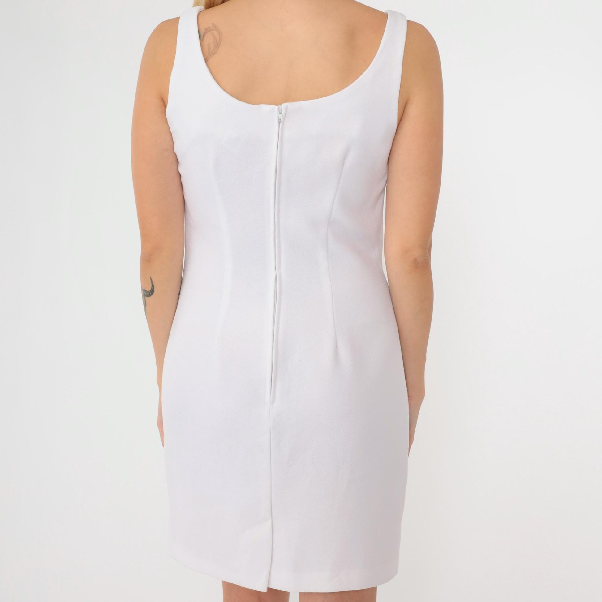 90s White Mini Sheath Dress Sleeveless Scoop Neck Small