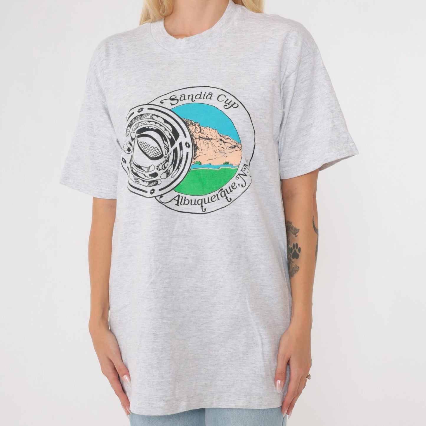 90s Sandia Cup Albuquerque Soccer Tournament Graphic T-Shirt Lotto Grey Medium