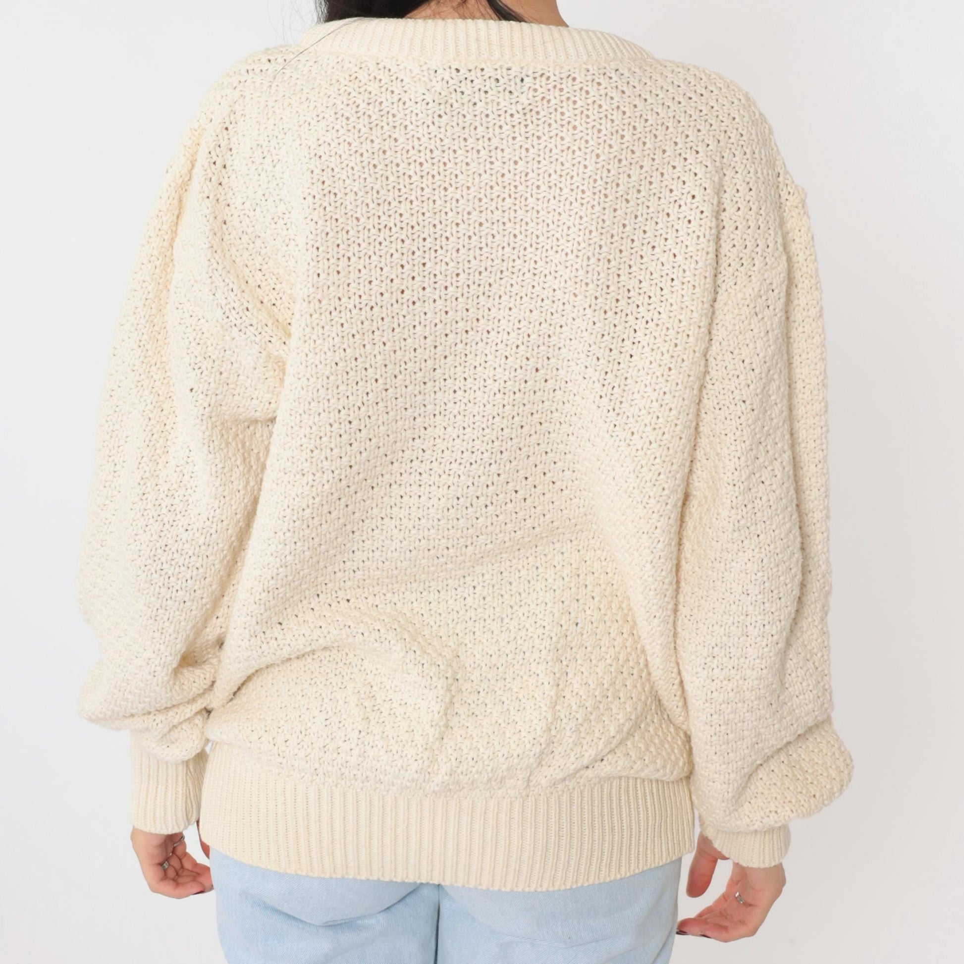 90s American Eagle Outfitters Cable Knit Sweater Cream Diamond Crewneck Extra Large