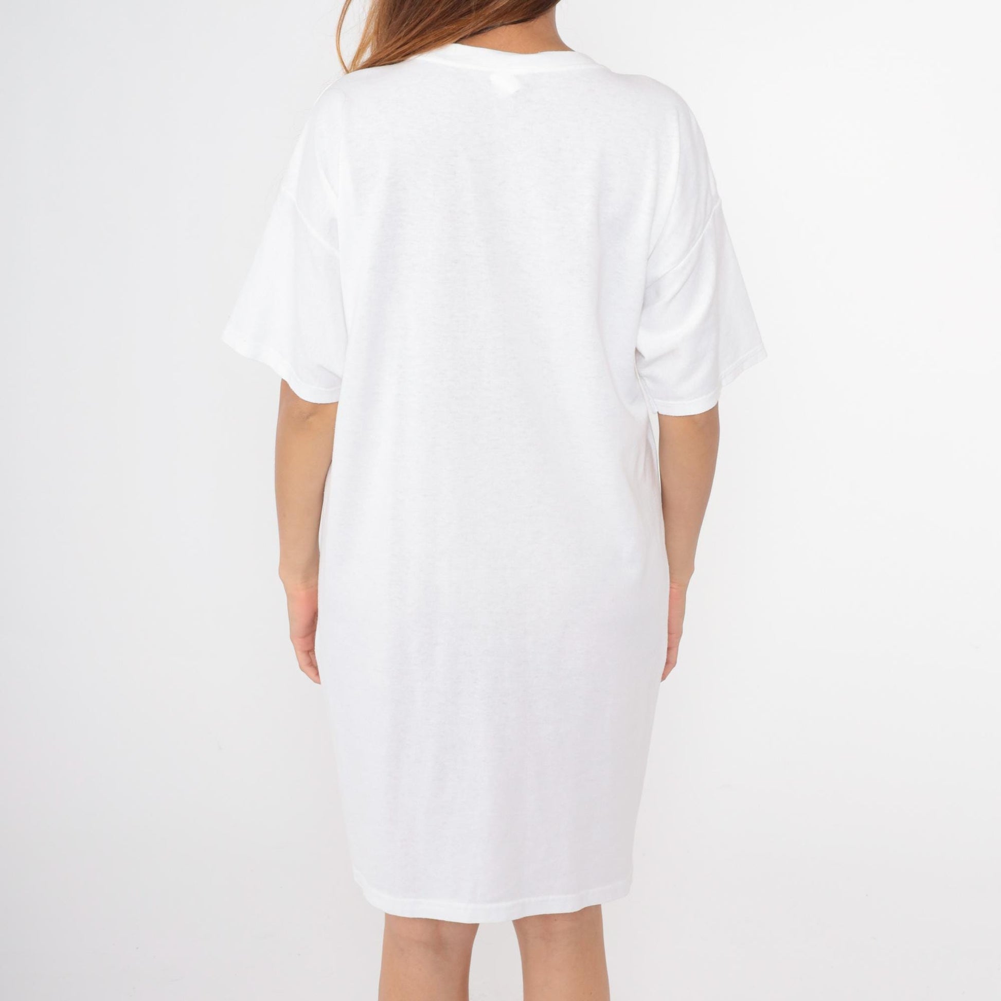 90s Christmas Teddy Bear Graphic T-Shirt Dress White Mini One Size