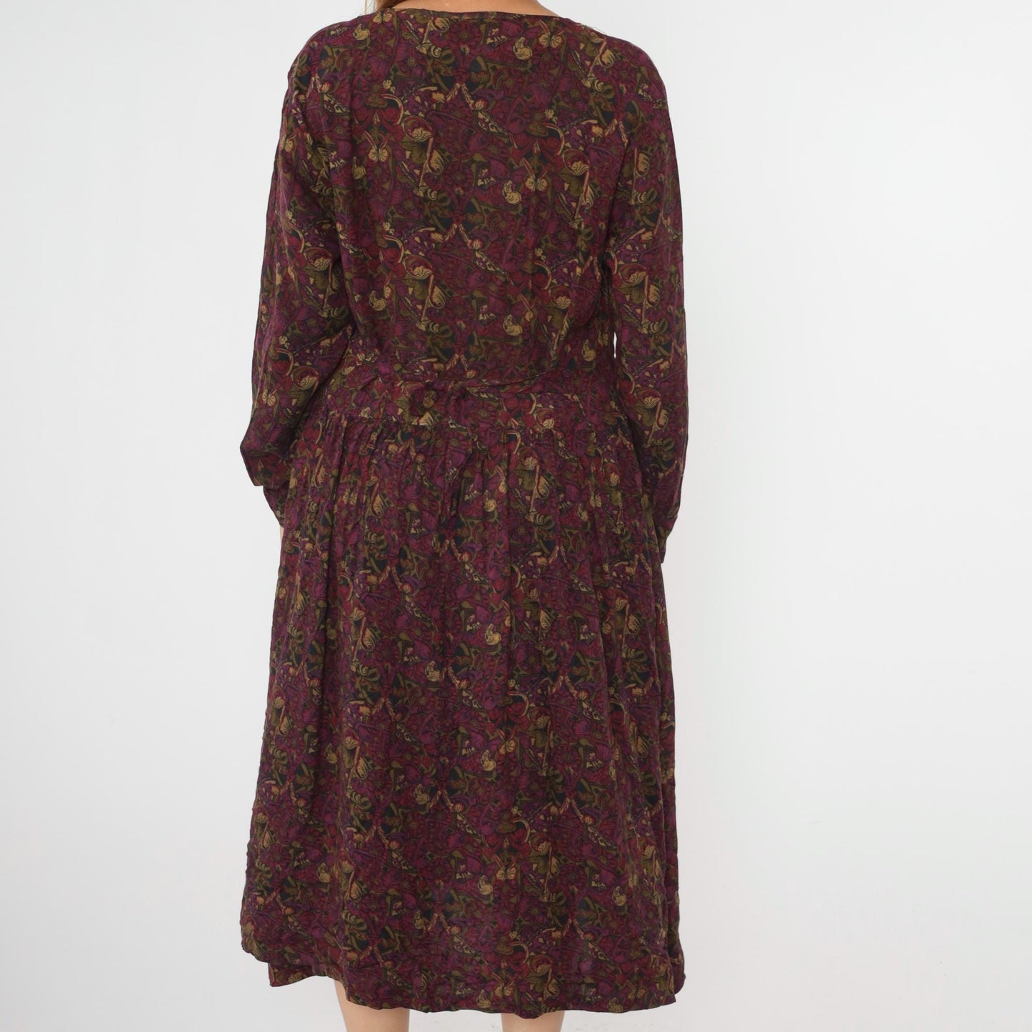 90s Ivy Impressions Floral Midi Shirtdress Purple Rayon Button Up Large