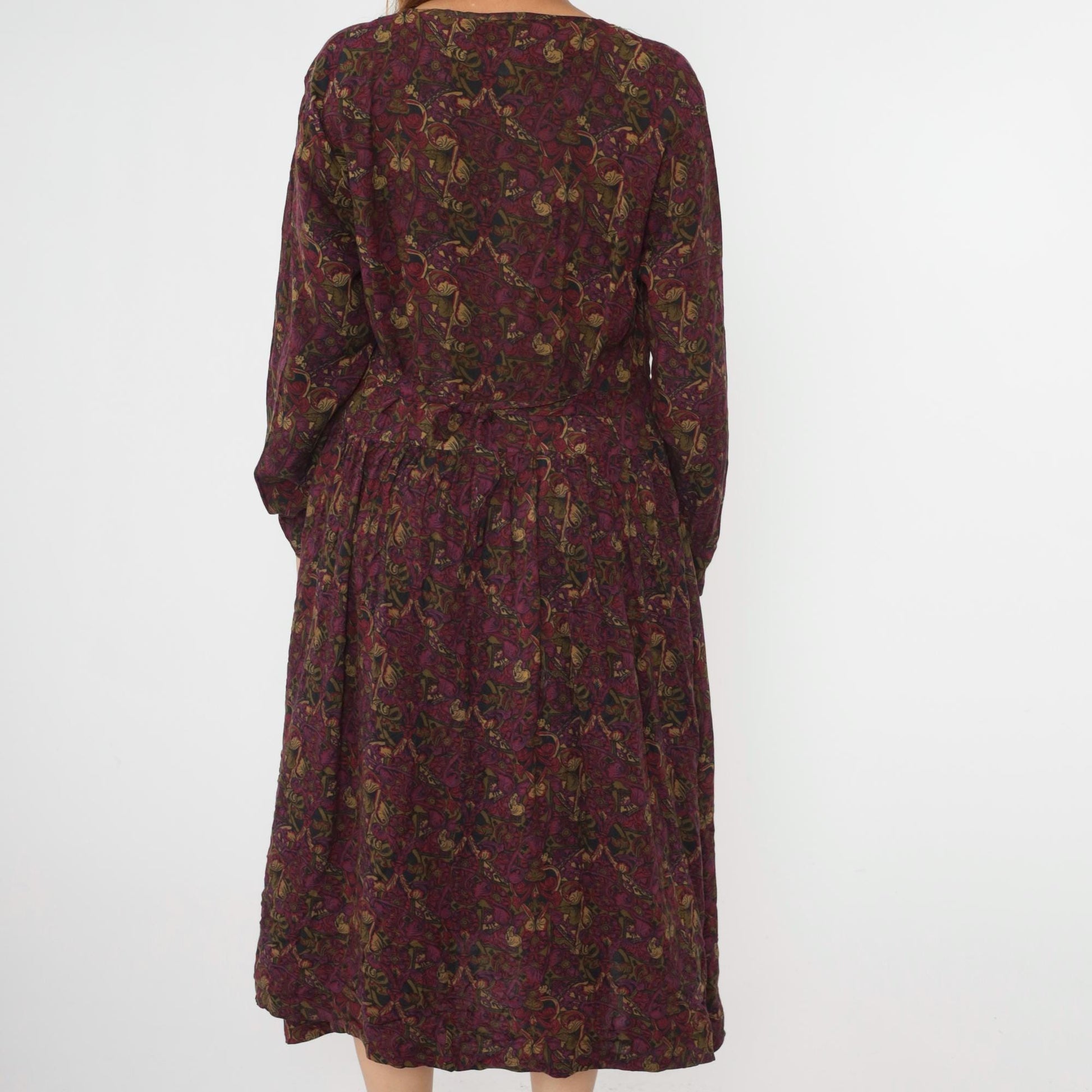 90s Ivy Impressions Floral Midi Shirtdress Purple Rayon Button Up Large