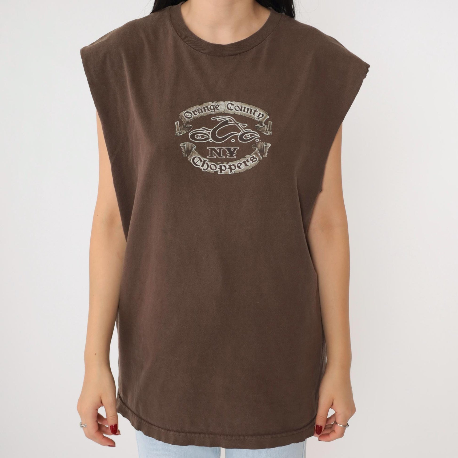 Y2K Orange County Choppers Bulldog Graphic Tank Top Brown Cotton Medium