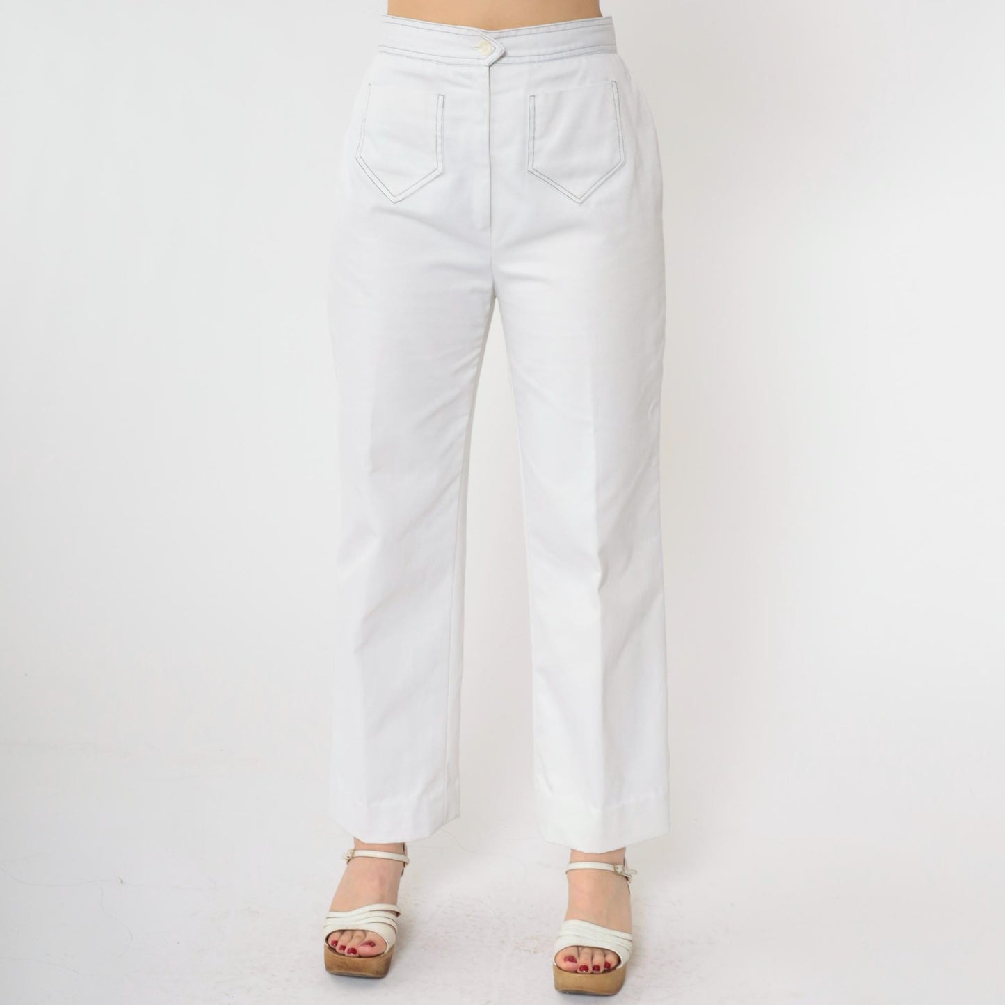 70s Andi Luv Embroidered Mushroom Two Piece Set White Cotton Blouse Pants Small