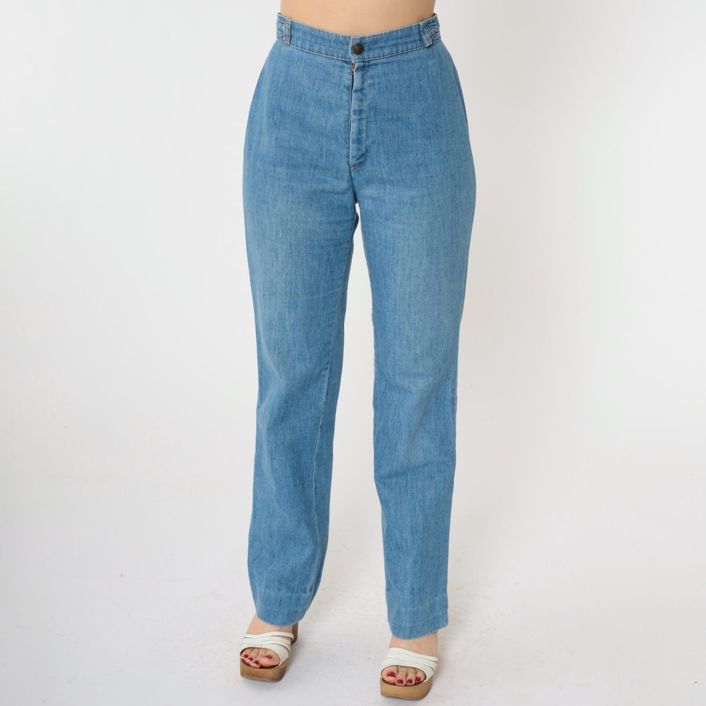 70s Levi's High Waist Straight Leg Jeans Blue Denim Braided Back XS