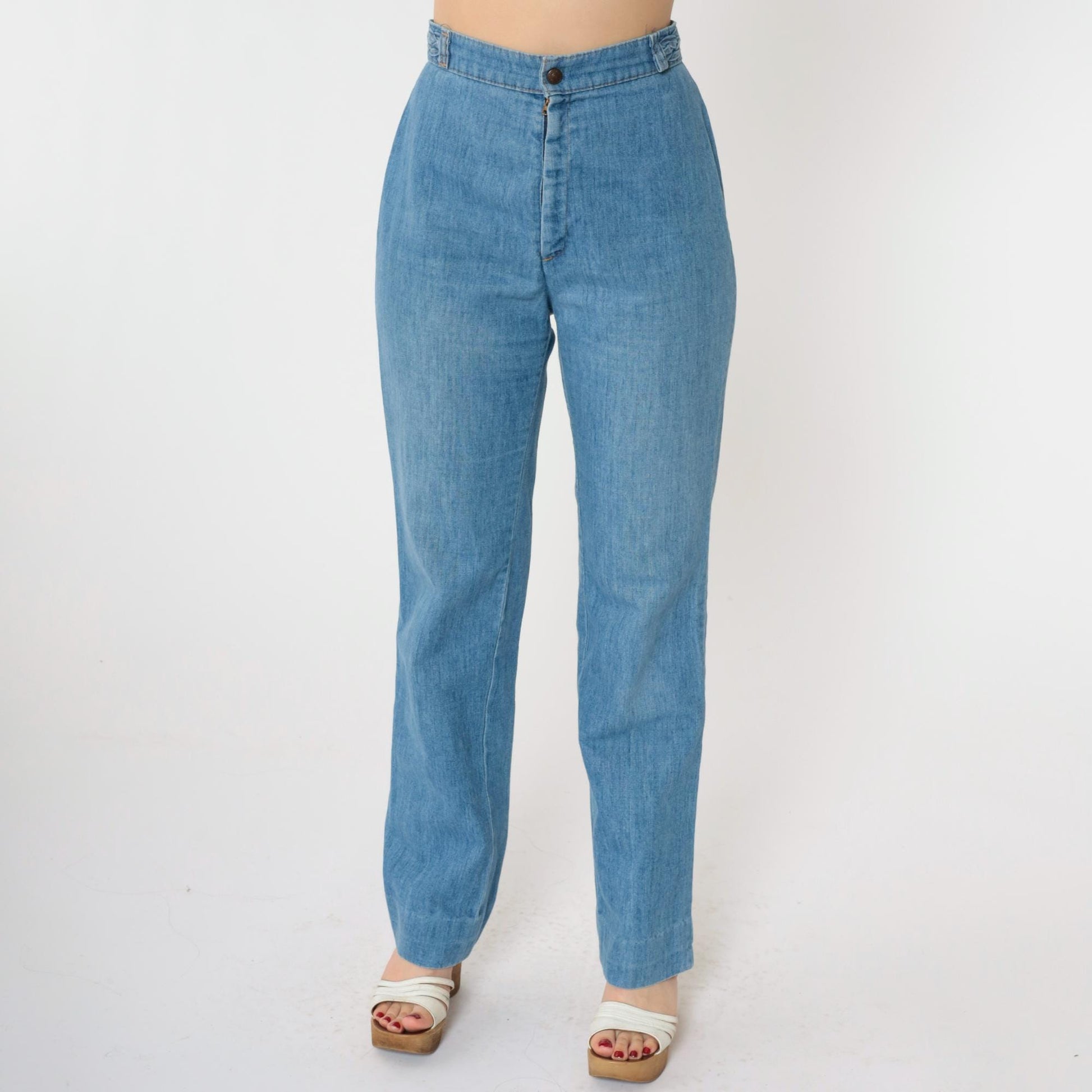 70s Levi's High Waist Straight Leg Jeans Blue Denim Braided Back XS