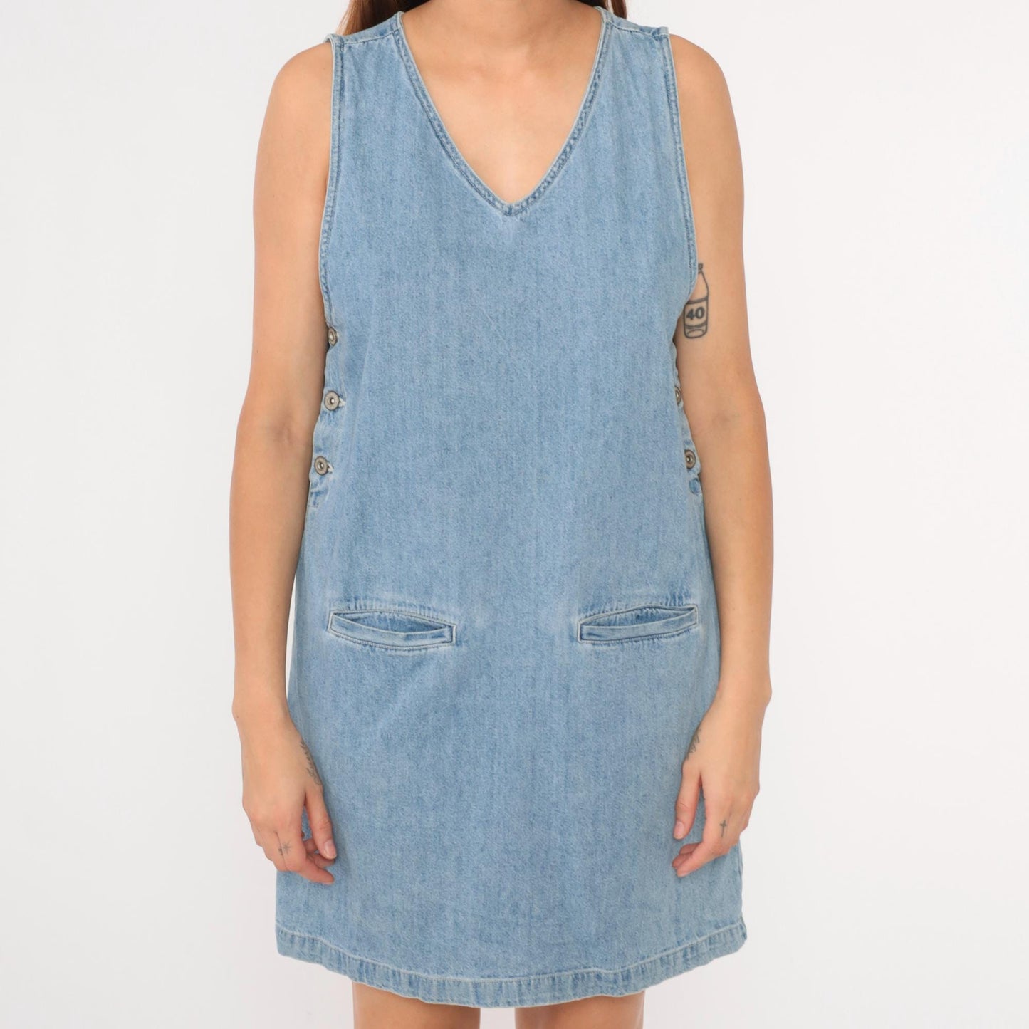 Y2K Faded Glory Denim Jumper Dress Mini Blue Jean Pinafore Medium