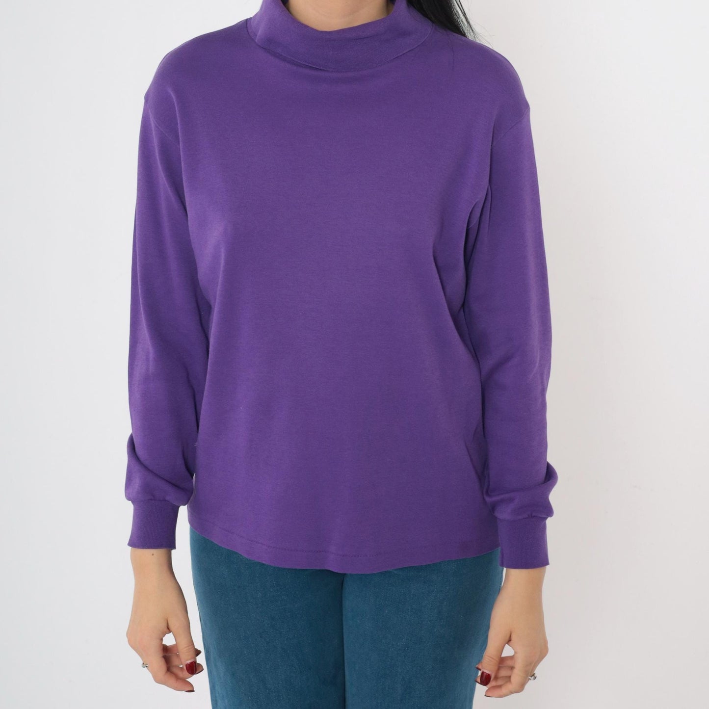 90s Woolrich Woman Purple Turtleneck Long Sleeve Cotton Top Medium