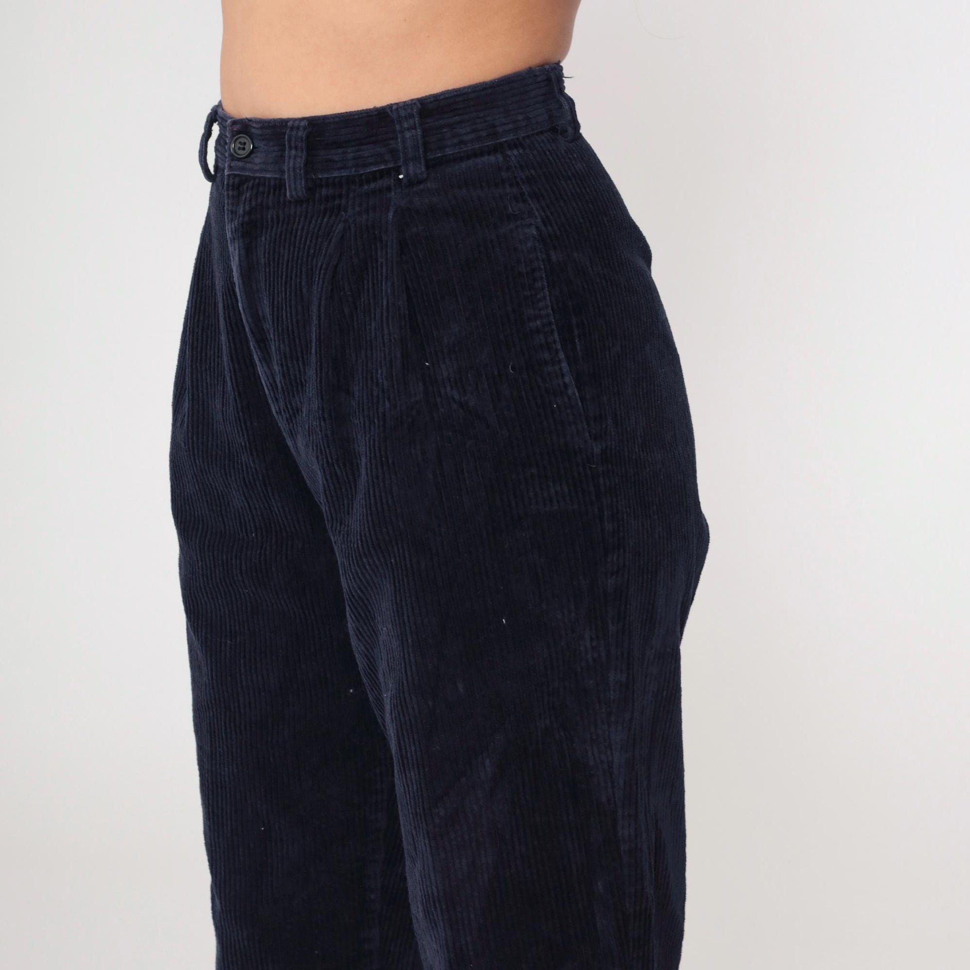 90s High Sierra Navy Corduroy Pleated Cropped Trousers Medium