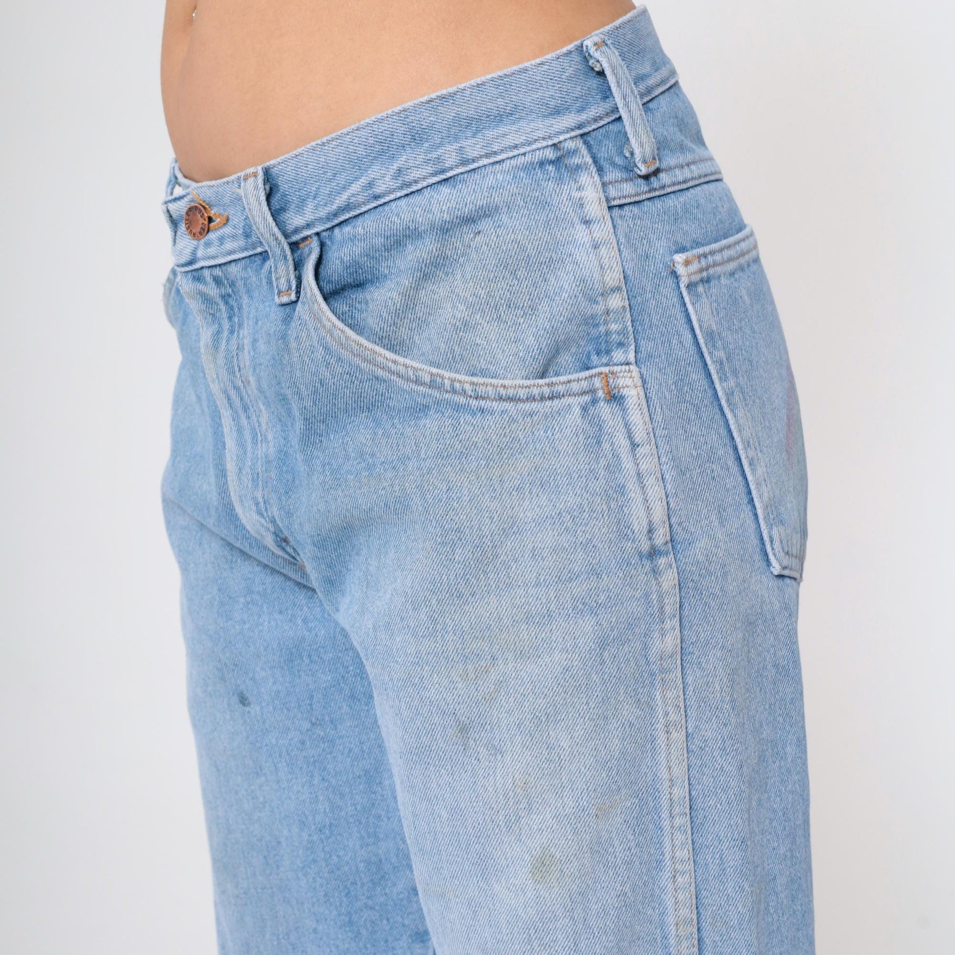 90s Rustler Blue Jeans Rainbow Pocket High Rise Straight Leg 33x30