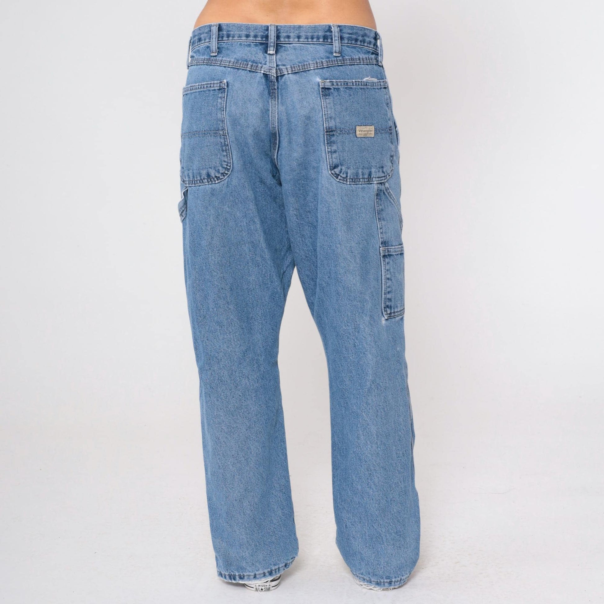 00s Wrangler Y2K High Rise Straight Leg Jeans Hammer Loop Faded Blue 36x30